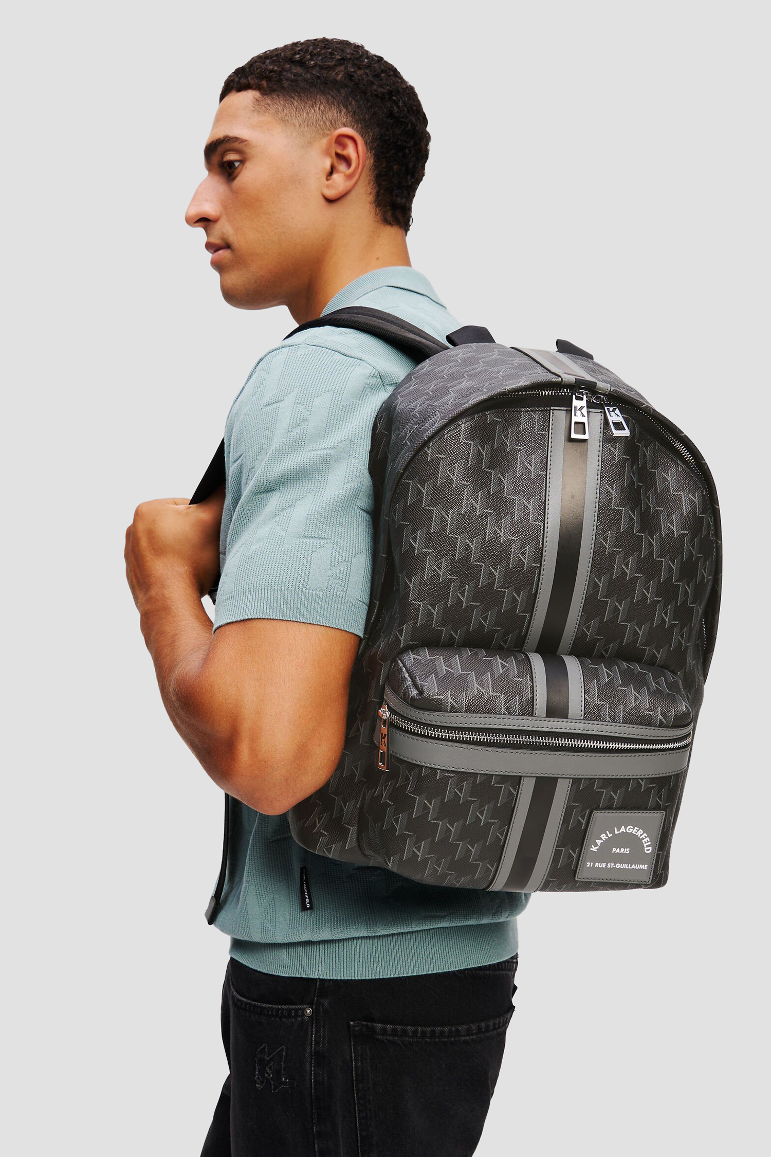 Мужской черный рюкзак с узором Karl Lagerfeld A1M30107;996