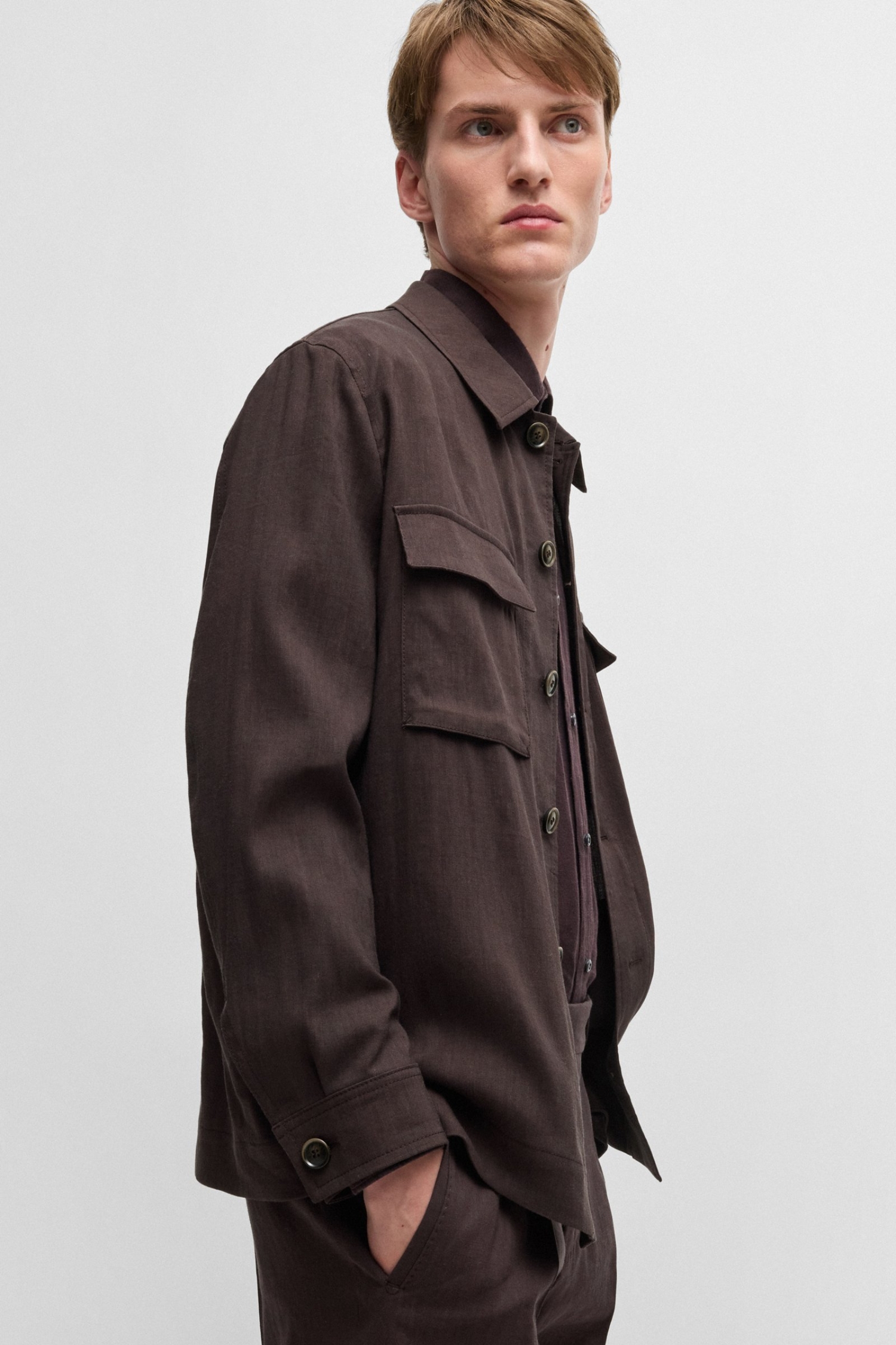 Мужская коричневая льняная рубашка BOSS 50539503;203