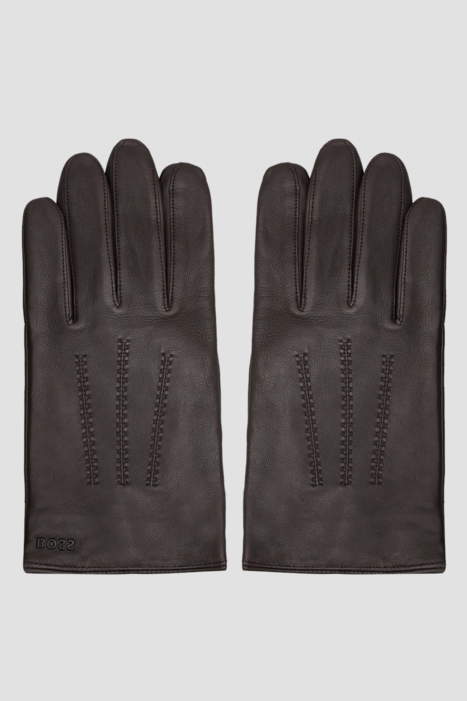 Мужские темно-коричневые кожаные перчатки BOSS 50526681;210