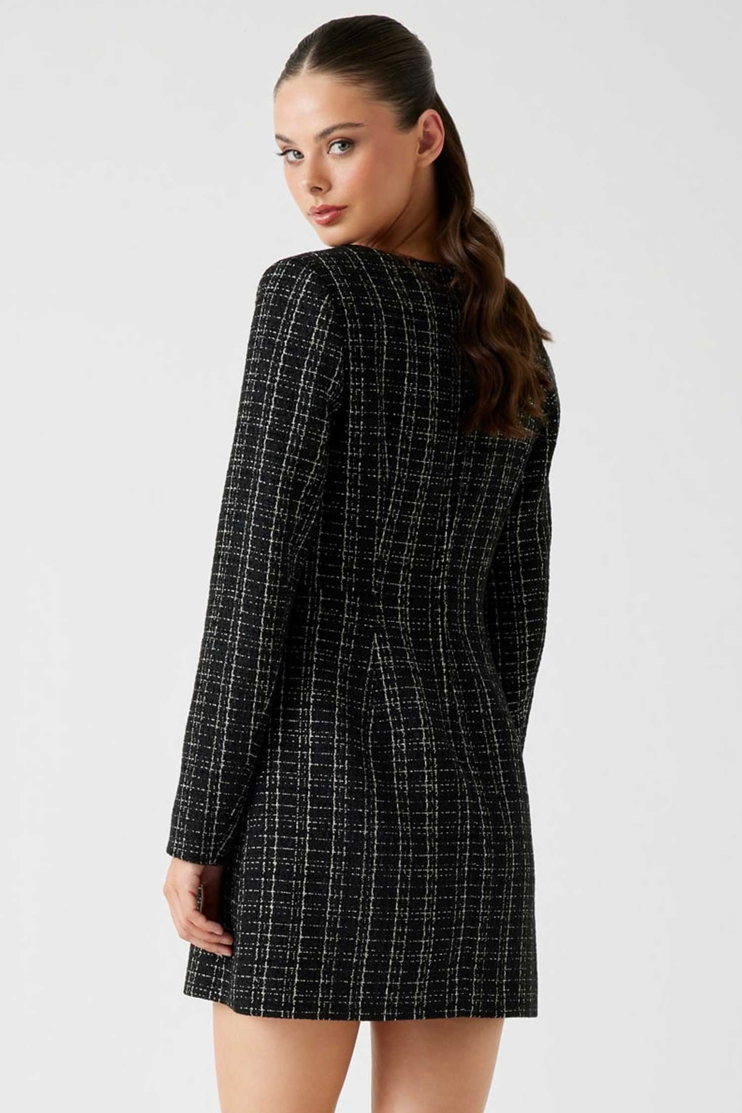 Женское черное твидовое платье в клетку Guess W5BK20.W2382;JBLK