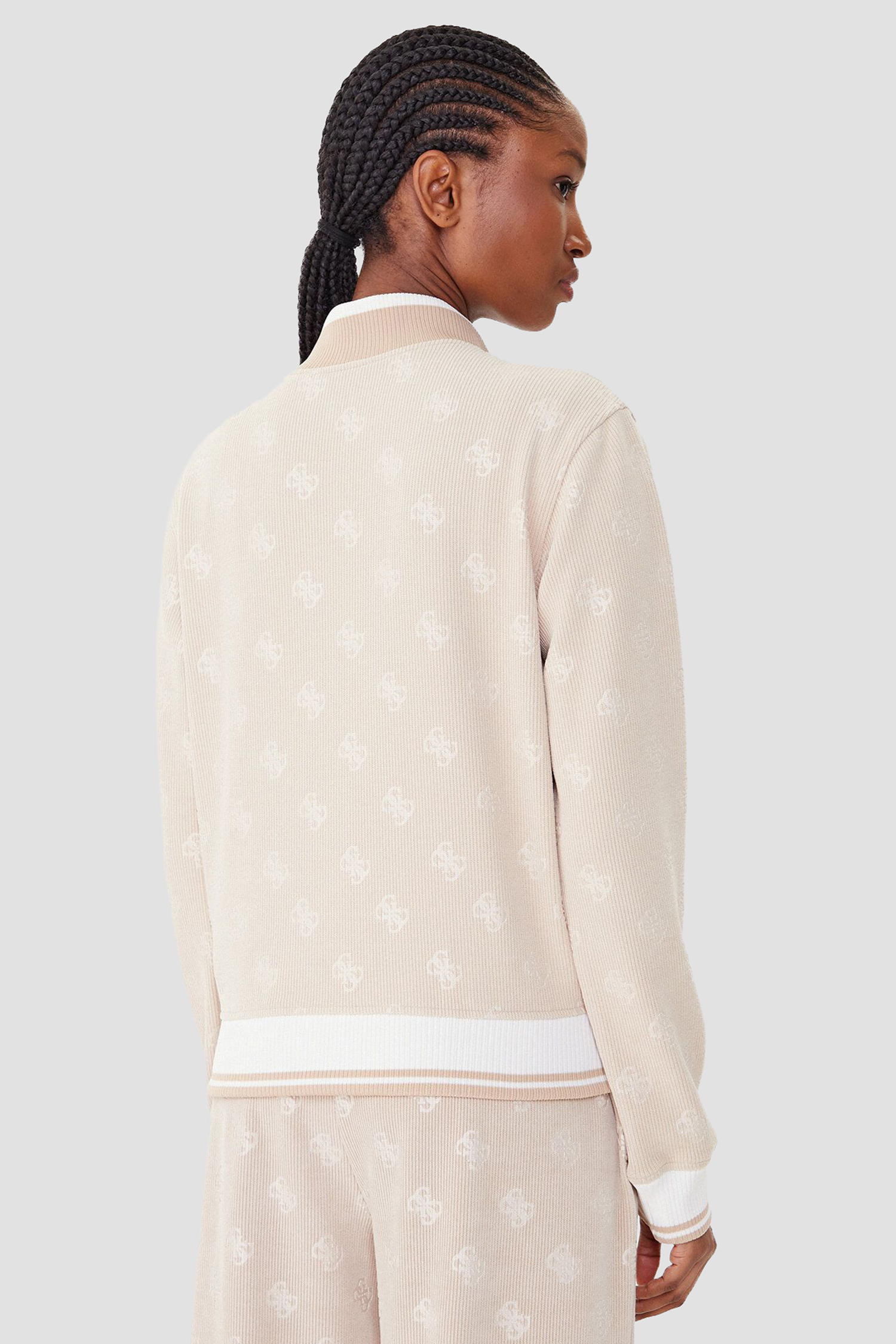 Жіноча бежева спортивна кофта з візерунком Guess V5BQ01.K1902;COCB