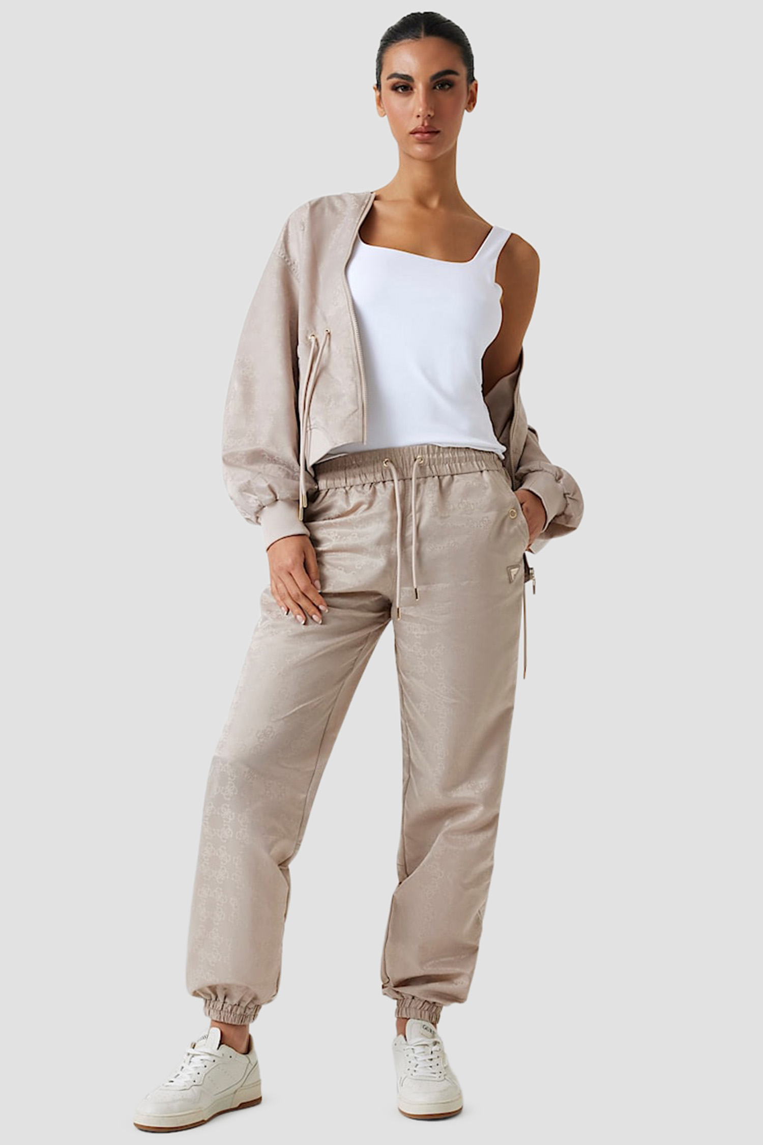 Женские бежевые спортивные брюки с узором Guess V5YB14.WHFU0;FJ8F