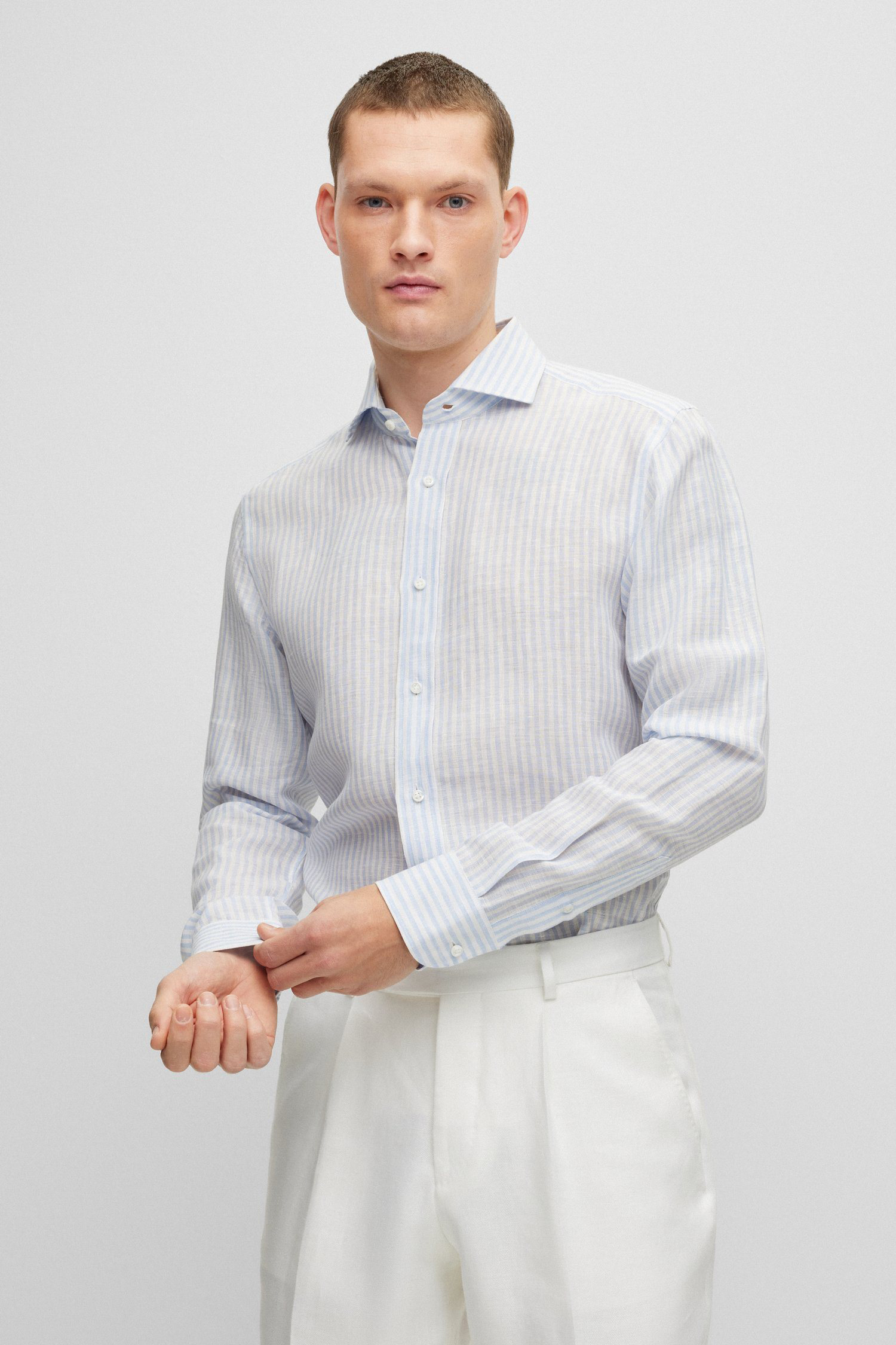 Чоловіча лляна сорочка у смужку BOSS 50490565;450