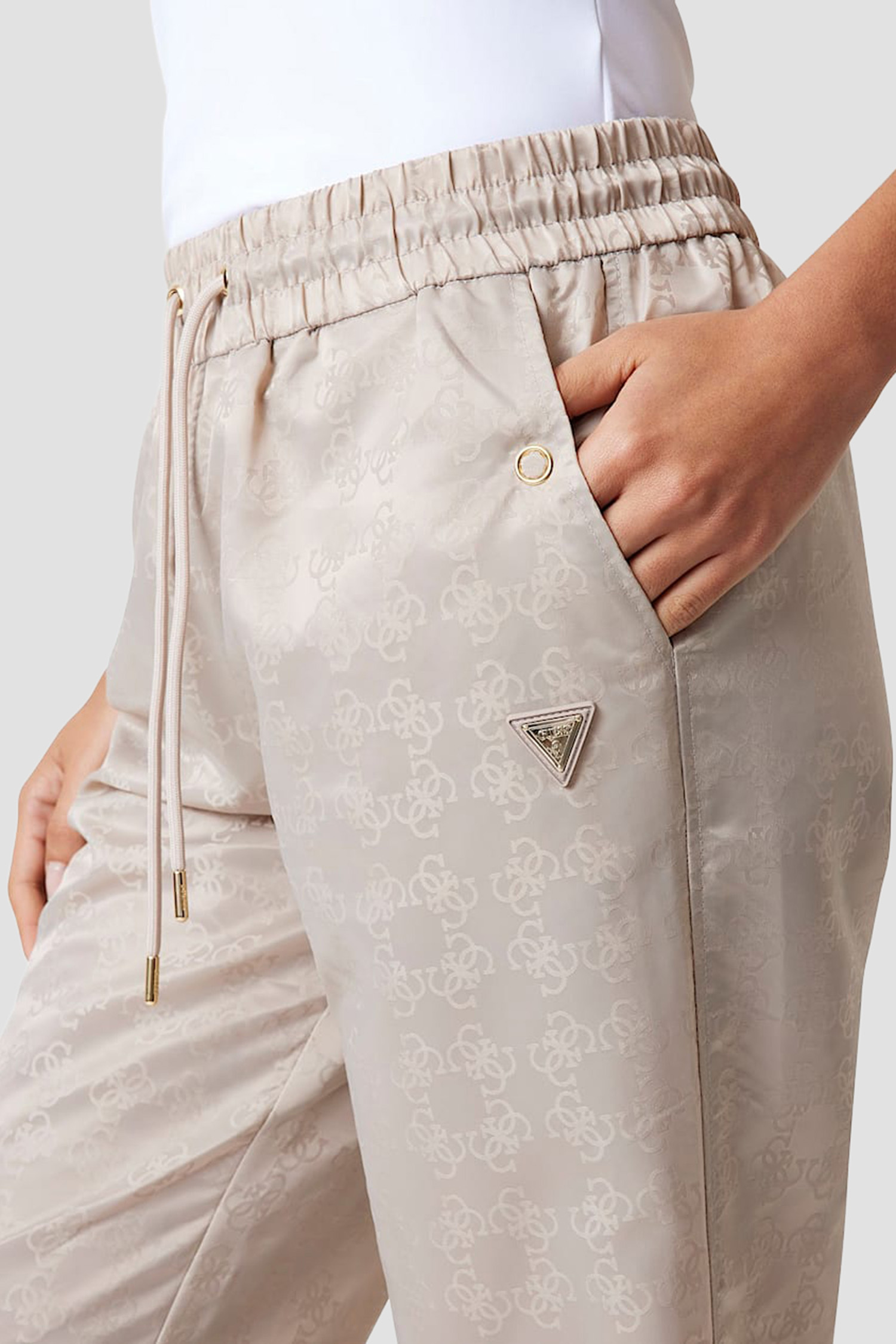 Женские бежевые спортивные брюки с узором Guess V5YB14.WHFU0;FJ8F