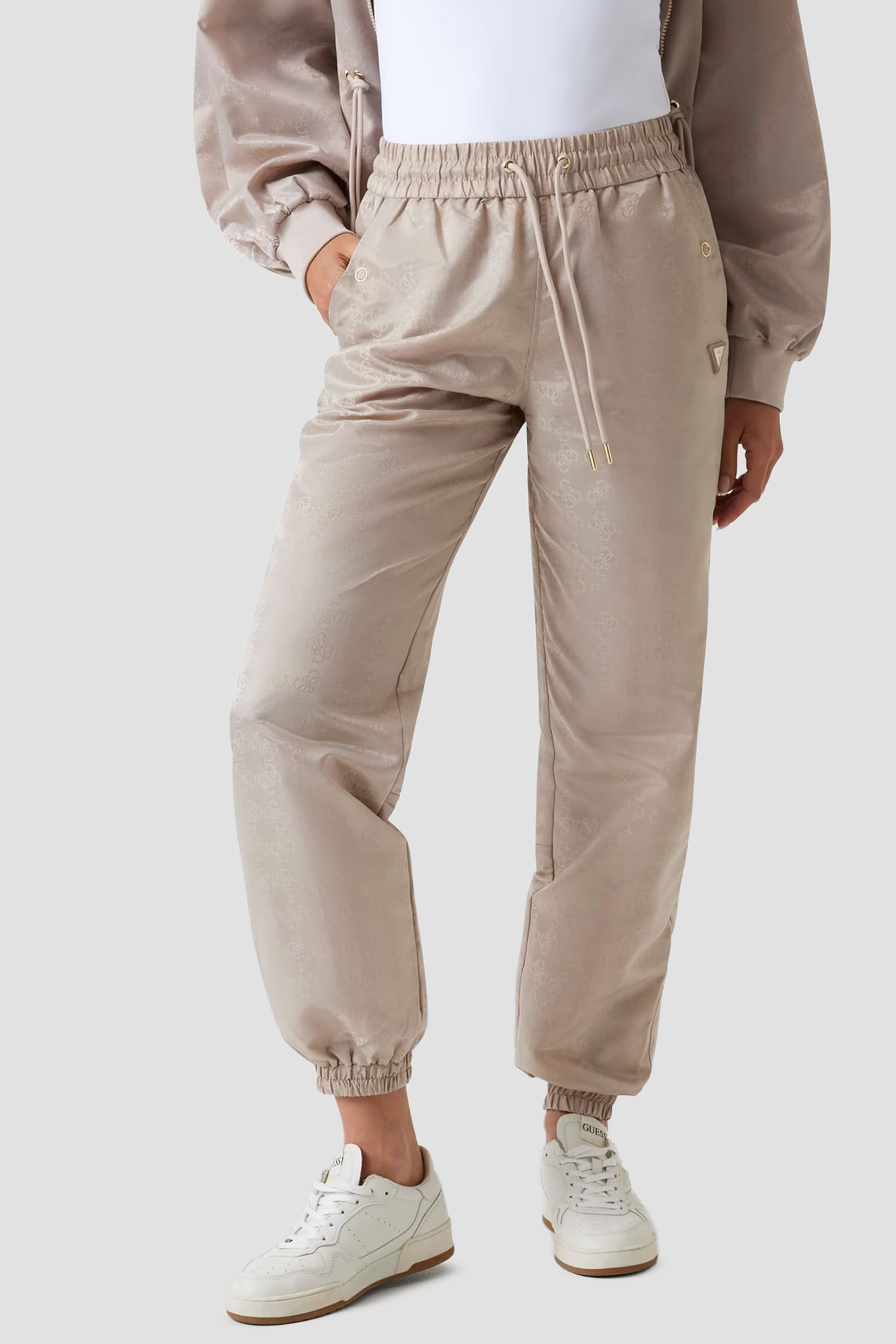Женские бежевые спортивные брюки с узором Guess V5YB14.WHFU0;FJ8F