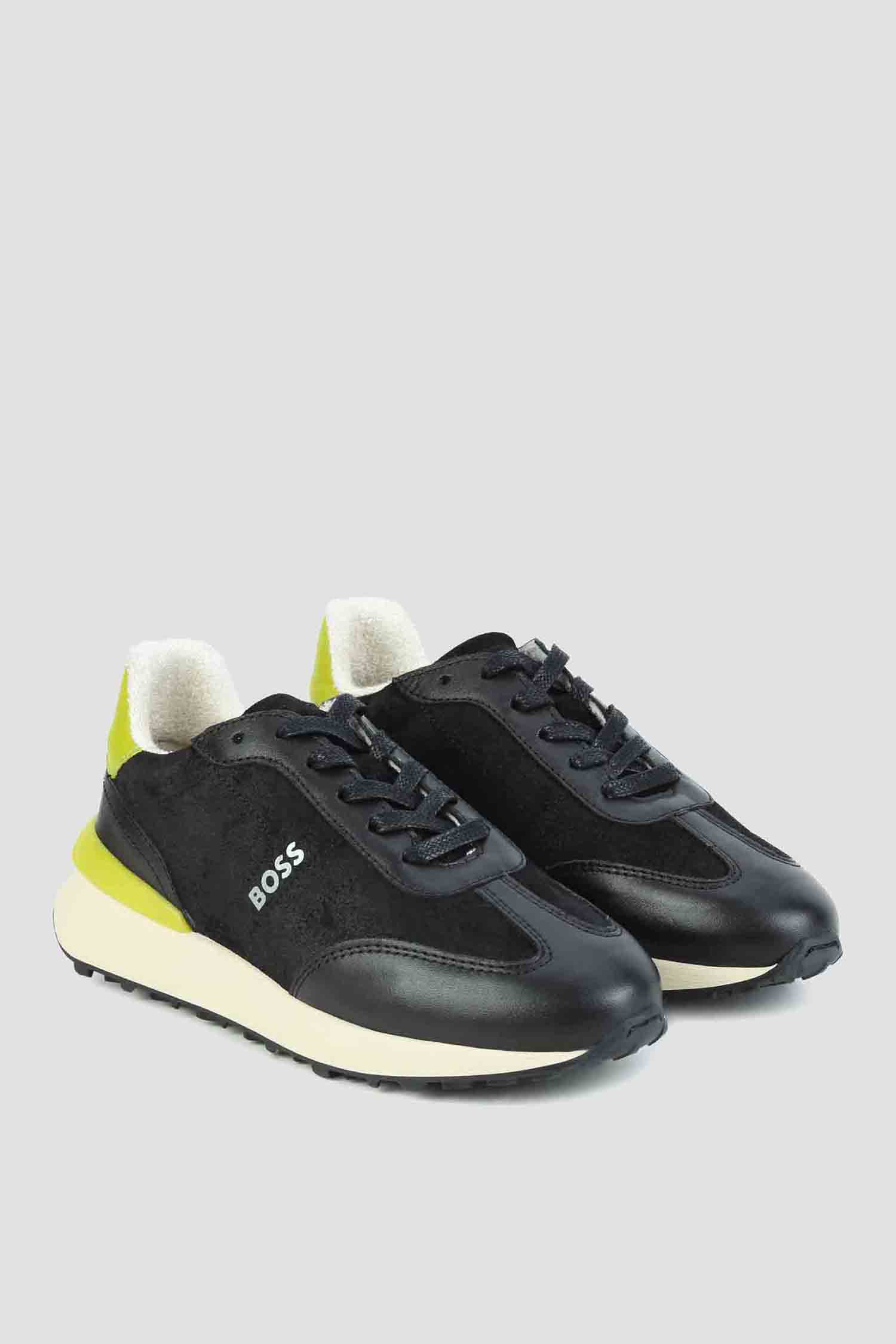 Дитячі чорні шкіряні кросівки BOSS kids J29352;09B