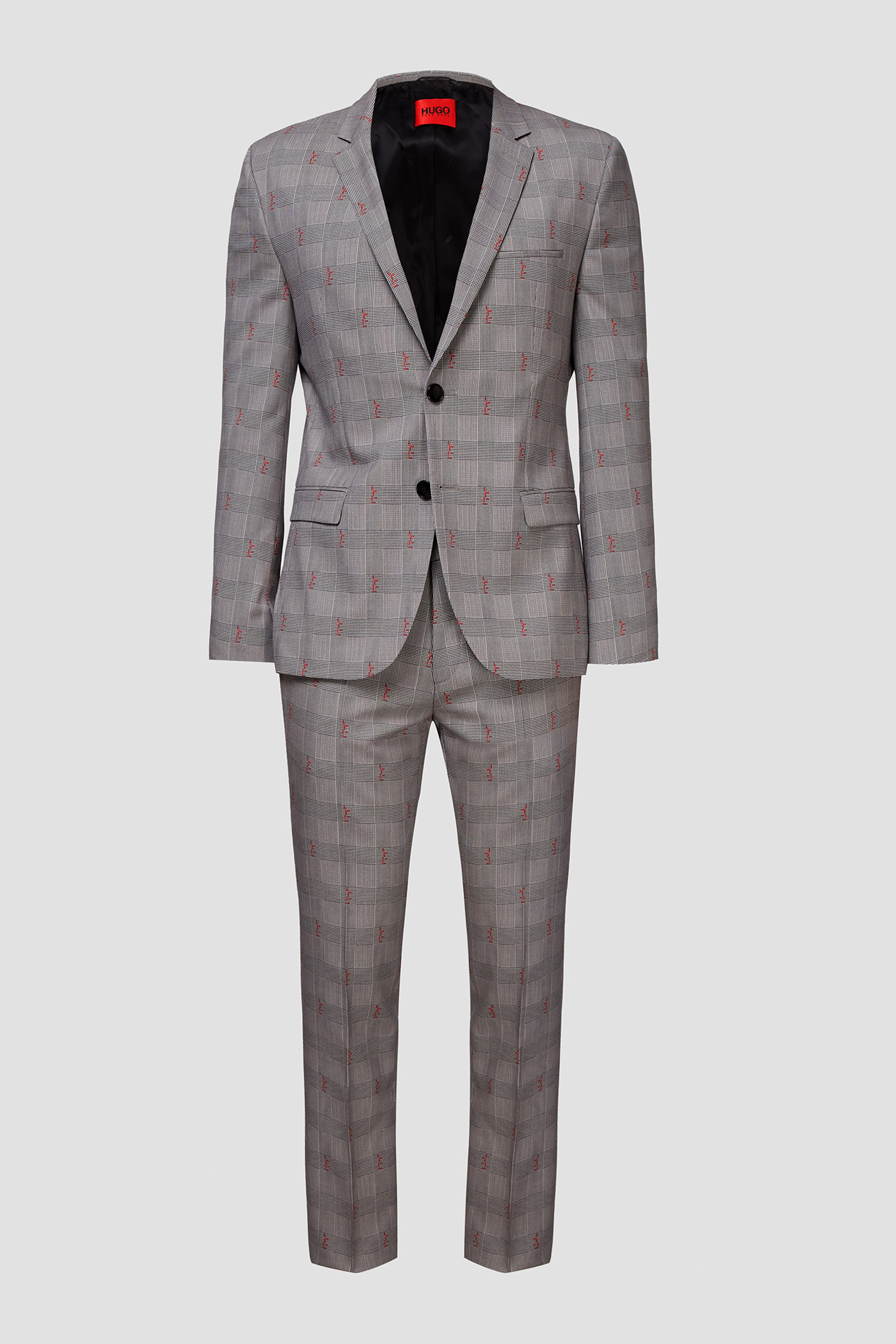 Мужской серый шерстяной костюм в клетку(пиджак, брюки) HUGO 50459659;021