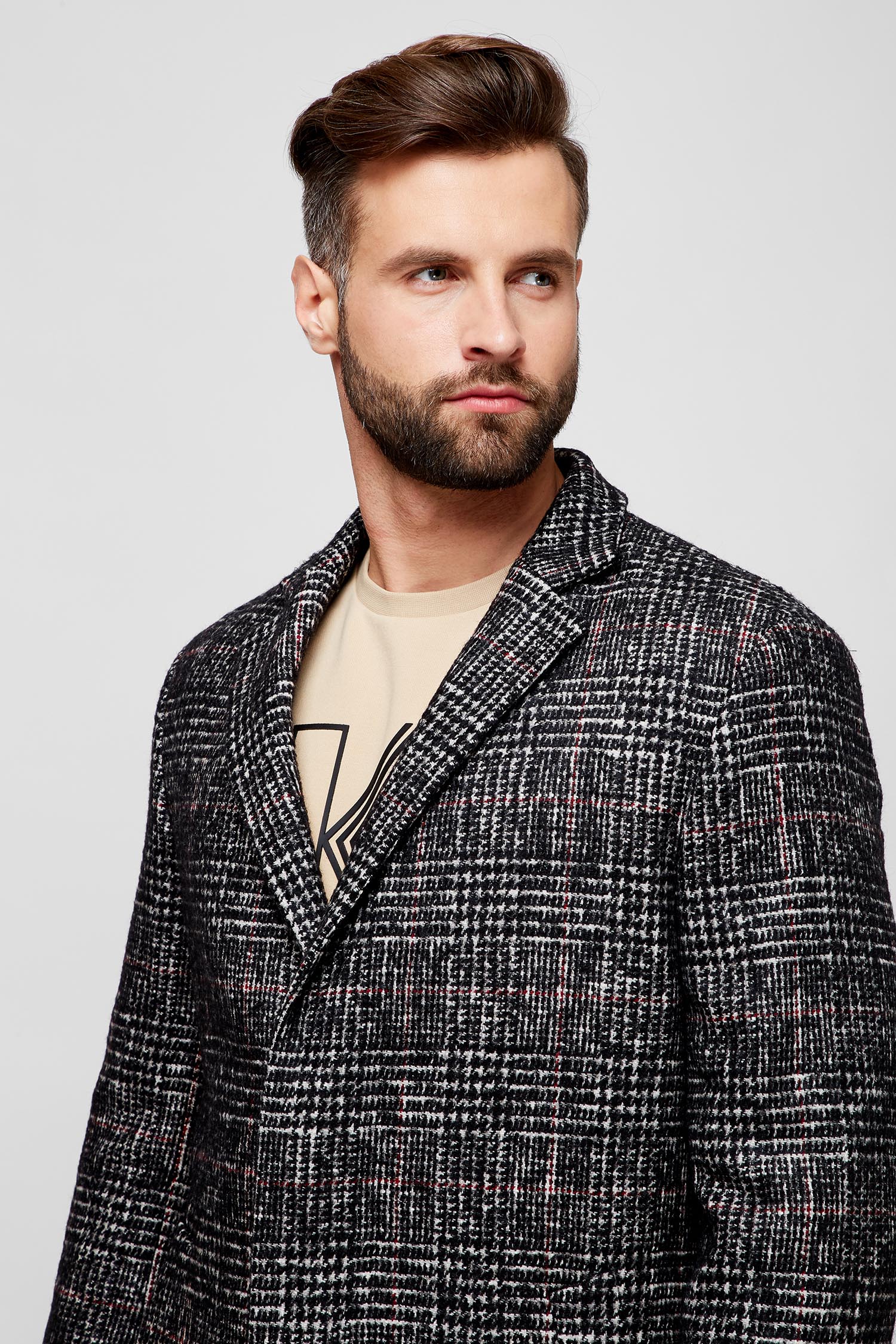Мужское шерстяное пальто в клетку Karl Lagerfeld 502702.455705;993