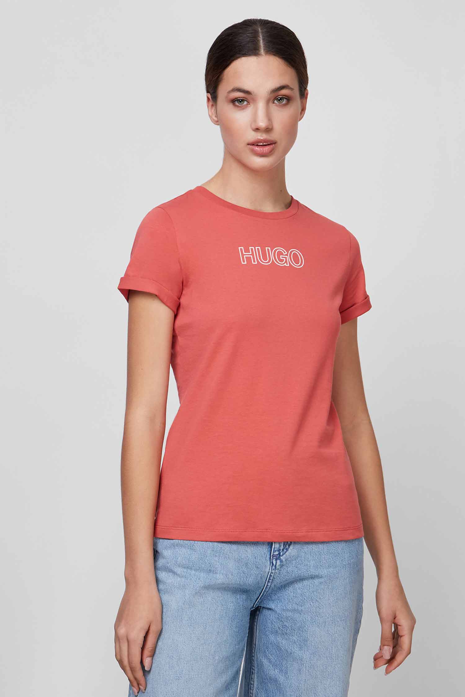 Женская коралловая футболка HUGO 50447853;970