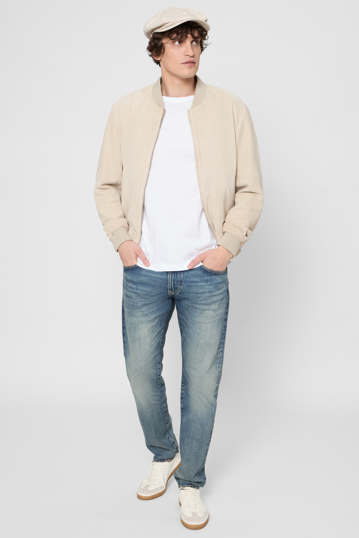 Мужской бежевый кожаный бомбер BECKHAM x BOSS BOSS 50549074;276