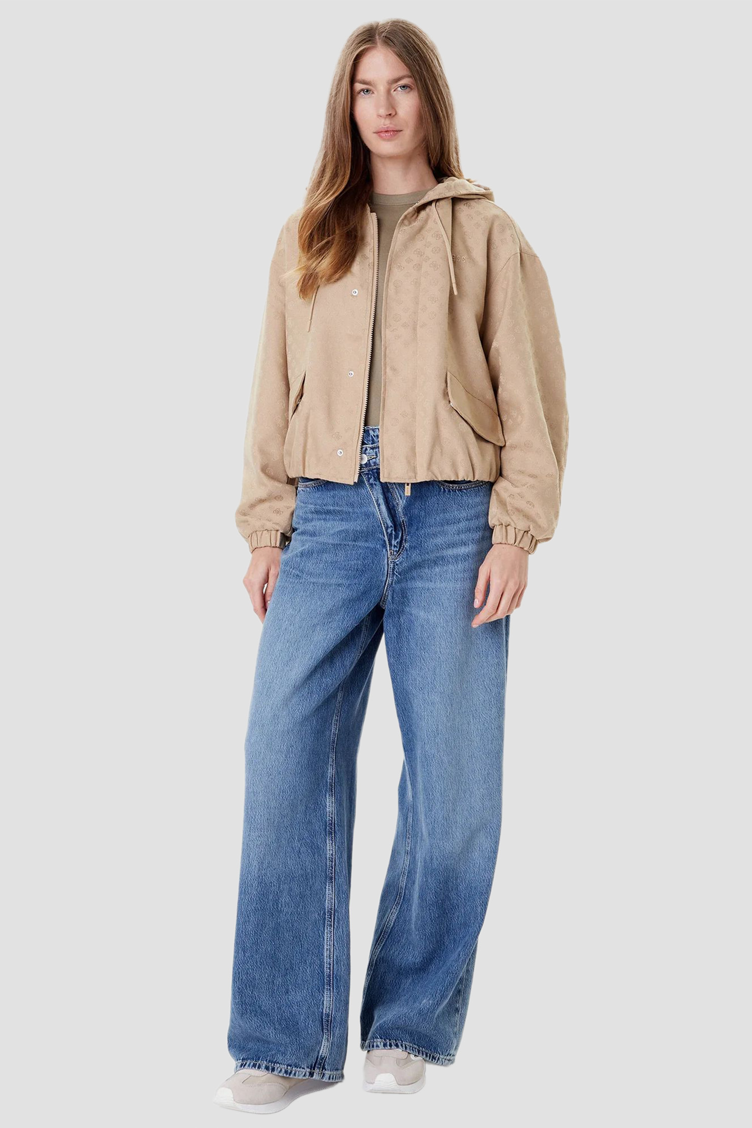 Женская бежевая куртка с узором Guess V5YL02.WH492;F0EL