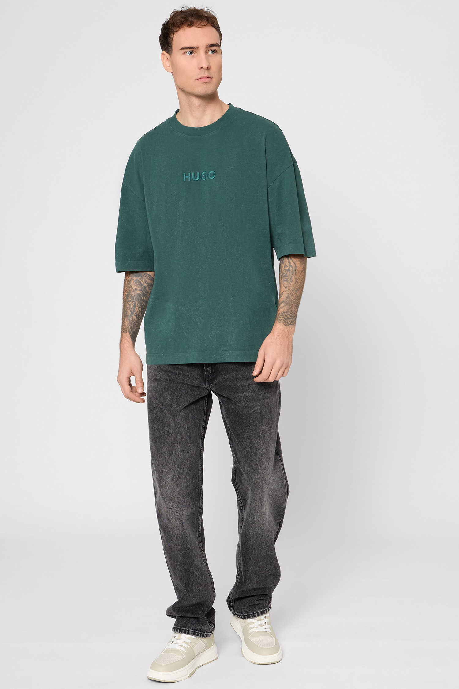 Мужская темно-зеленая футболка HUGO 50546369;385