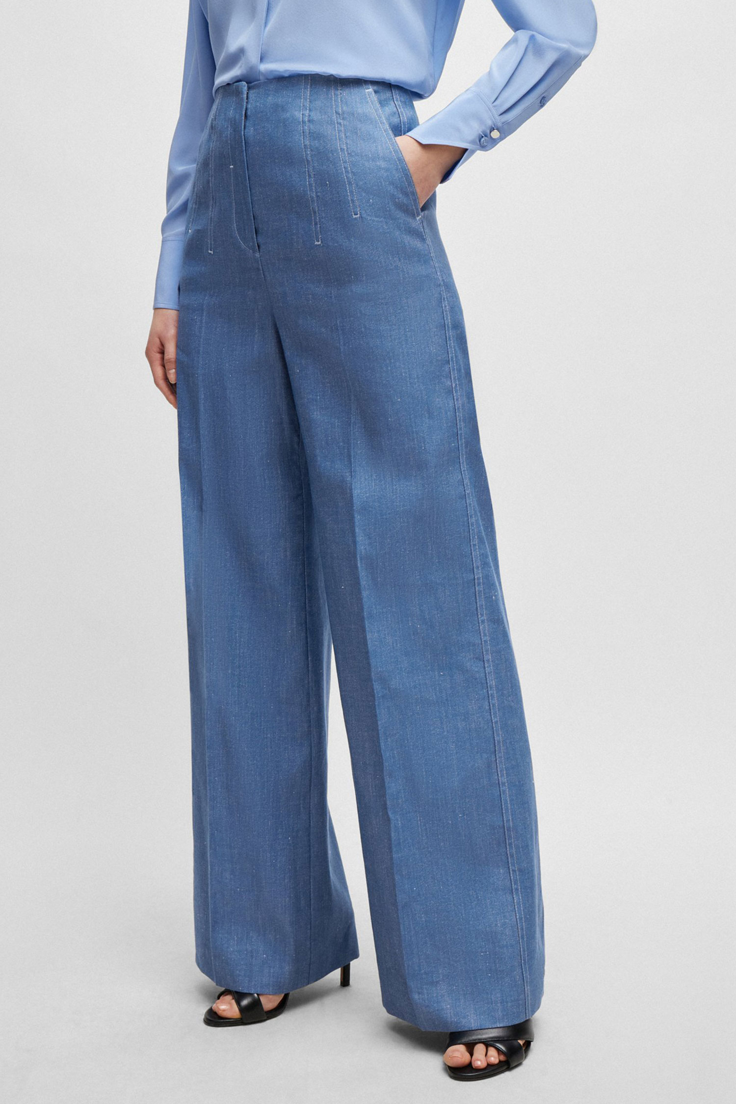 Жіночі сині лляні брюки BOSS 50514913;450
