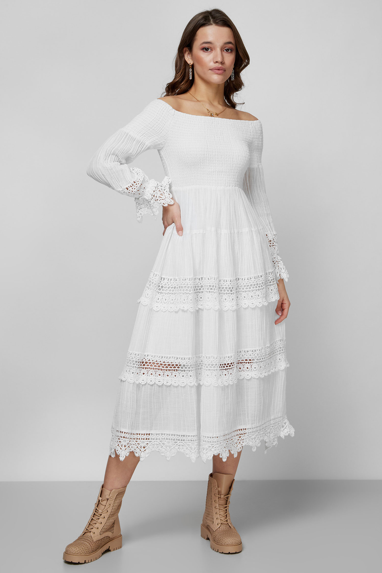 Жіноча біла сукня Guess W1YK11.RE340;G011