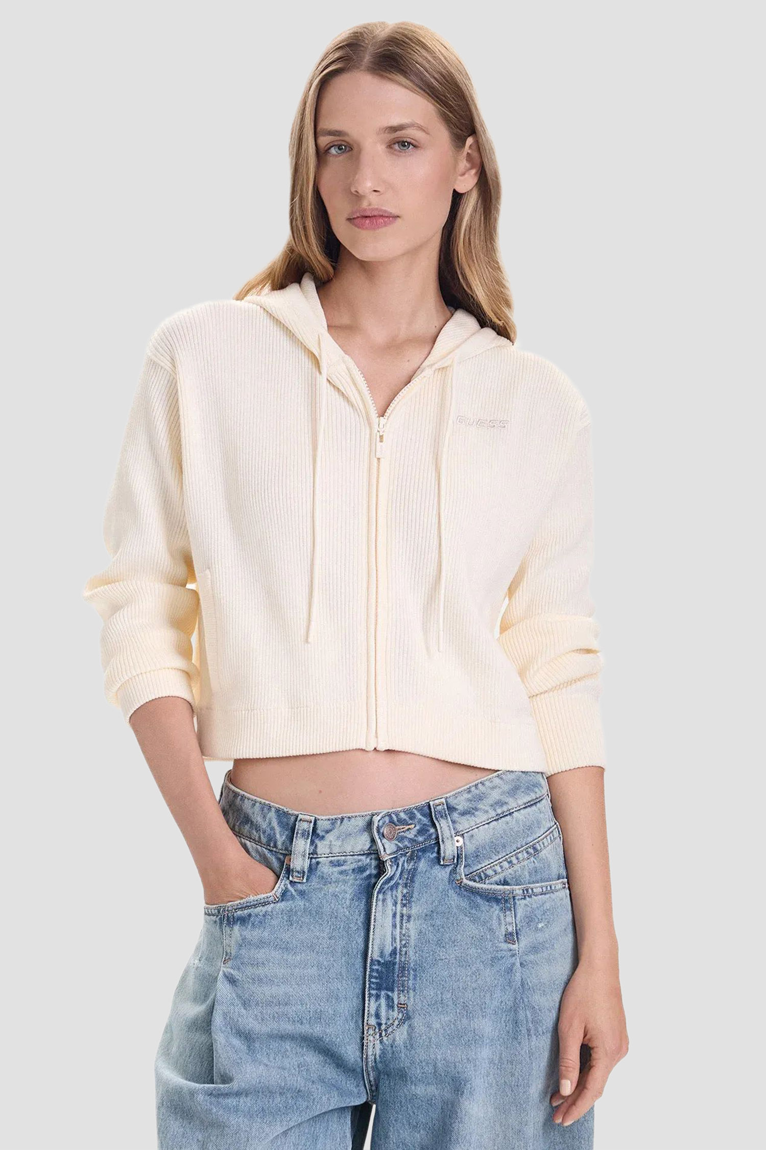 Жіноча біла кофта на блискавці Guess V5BR05.Z3JD2;G047