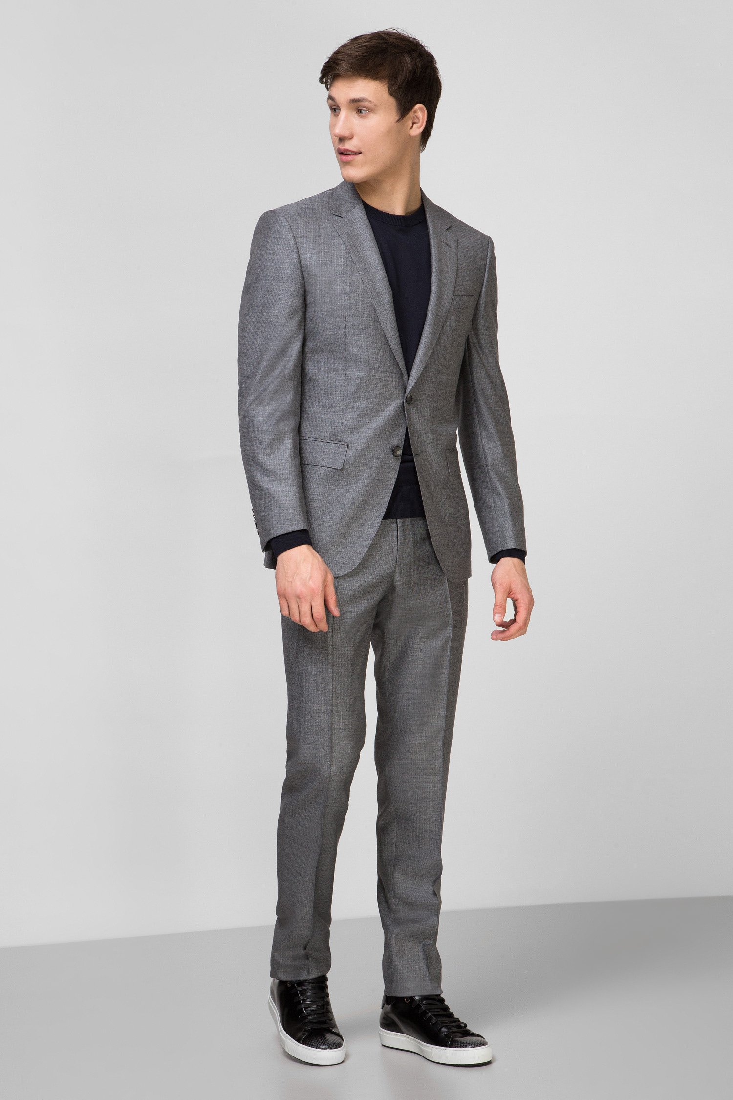 Мужской серый шерстяной костюм (пиджак, брюки) BOSS 50421742;030