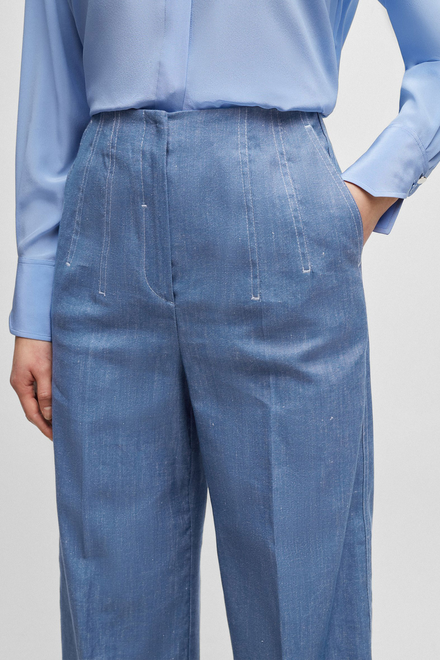 Жіночі сині лляні брюки BOSS 50514913;450