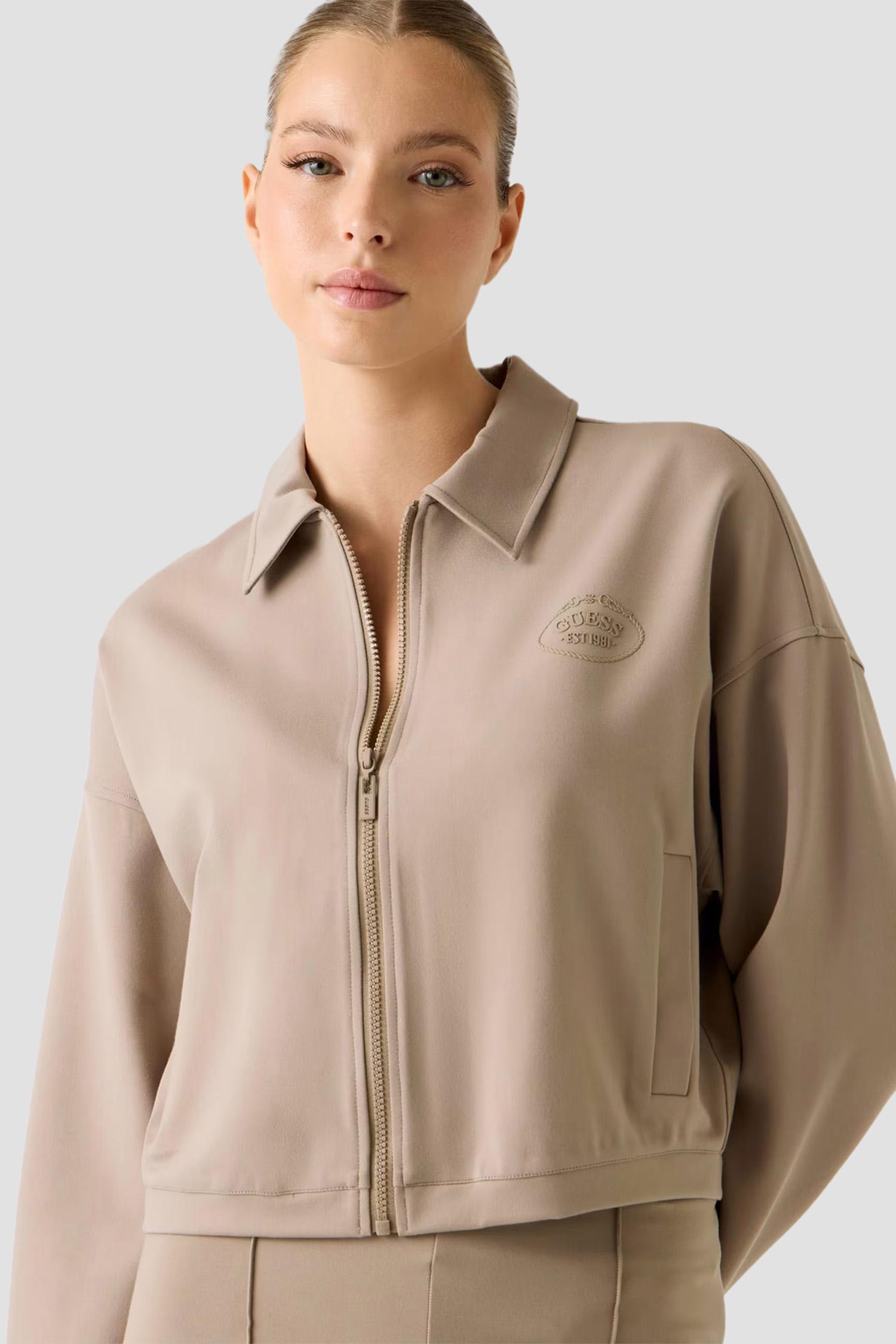 Жіноча бежева спортивна кофта Guess V6RQ17.KD822;G1O3