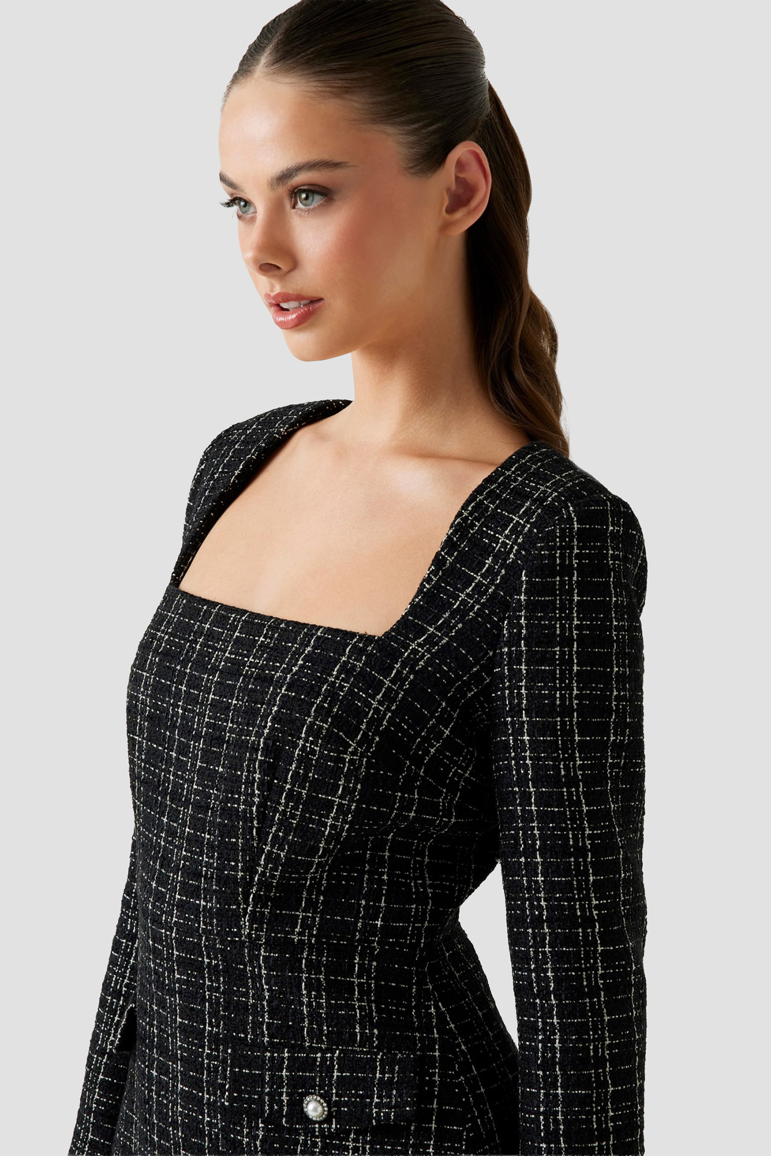Женское черное твидовое платье в клетку Guess W5BK20.W2382;JBLK
