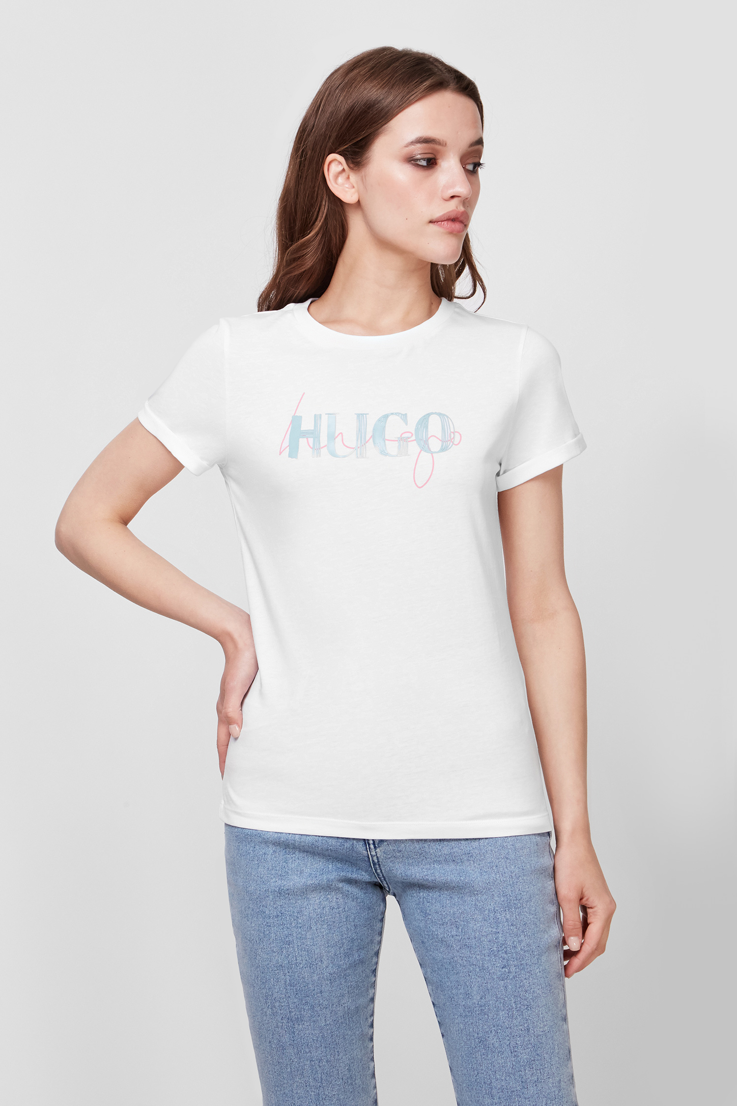 Женская белая футболка HUGO 50453144;100