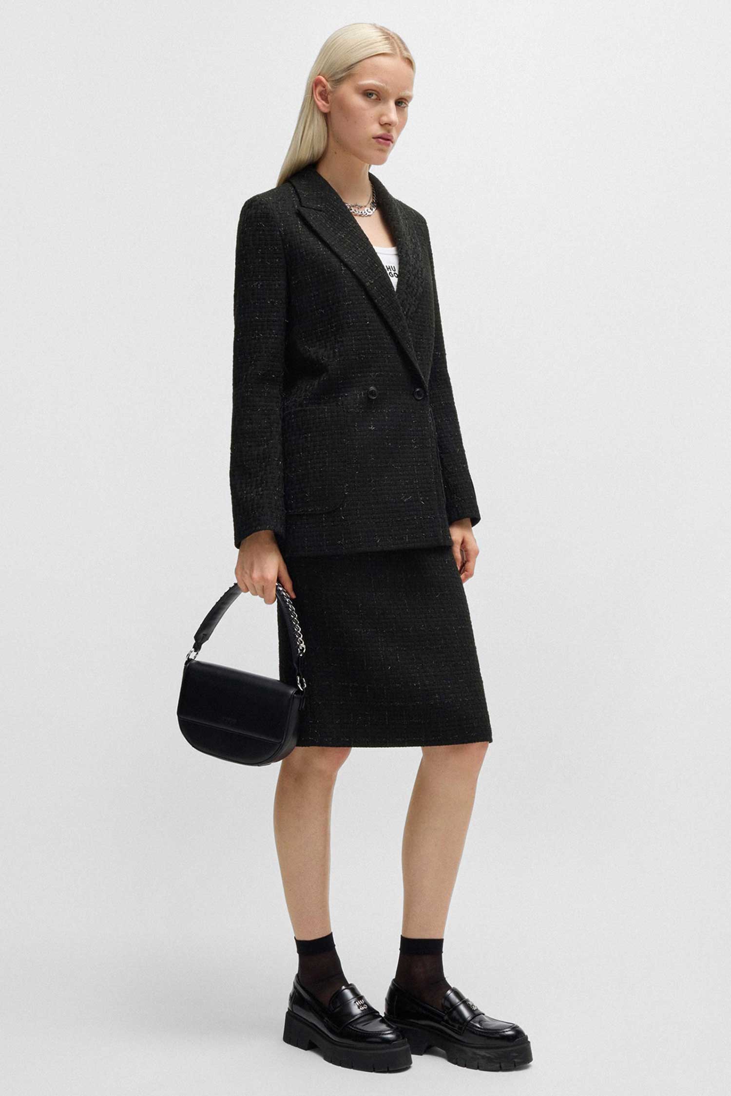 Женский черный твидовый блейзер HUGO 50525903;979