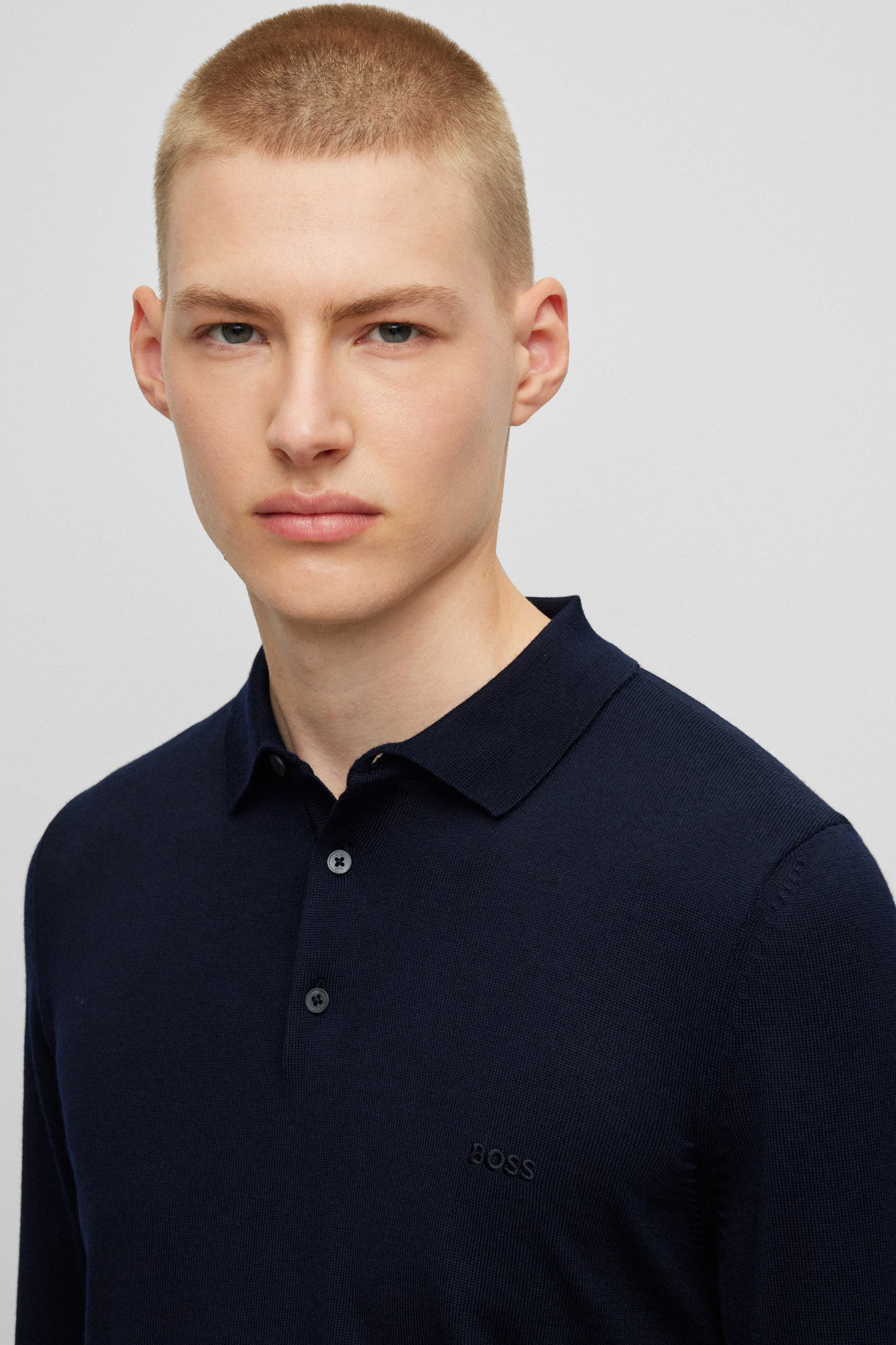 Мужское темно-синее шерстяное поло BOSS 50476357;404