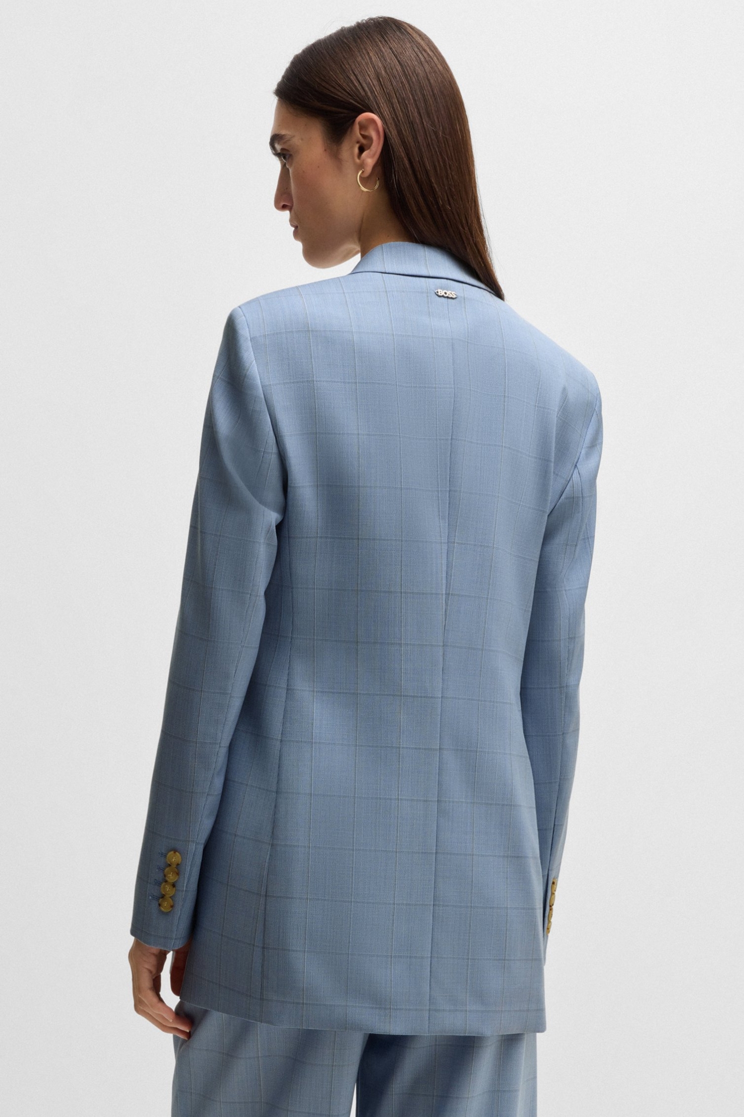 Женский голубой шерстяной жакет в клетку BOSS 50530606;967