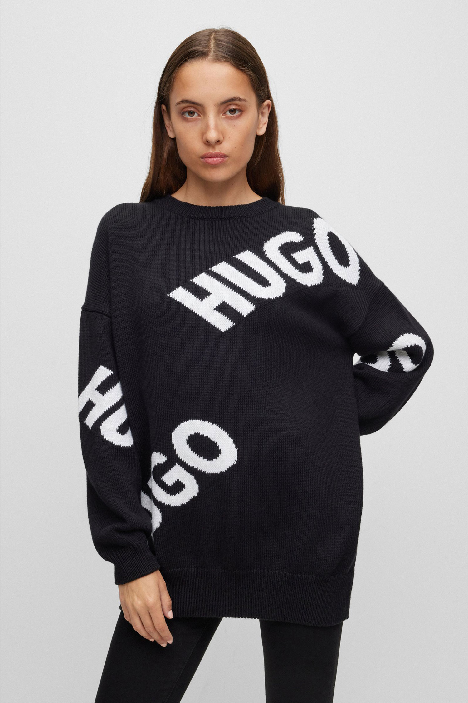 Женский черный свитер с узором HUGO 50493736;001