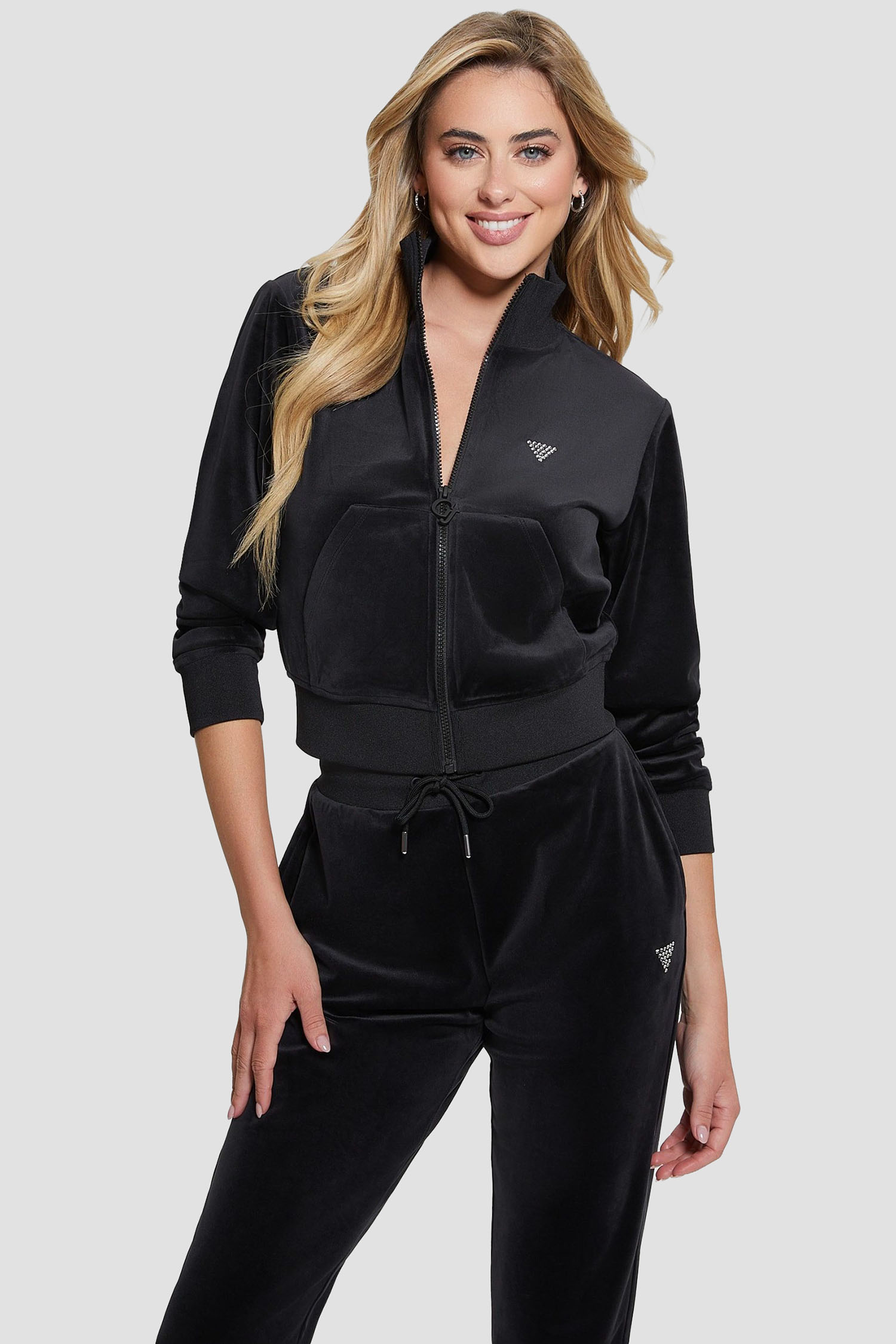 Женская черная велюровая спортивная кофта Guess V3BQ22.KBXI2;JBLK