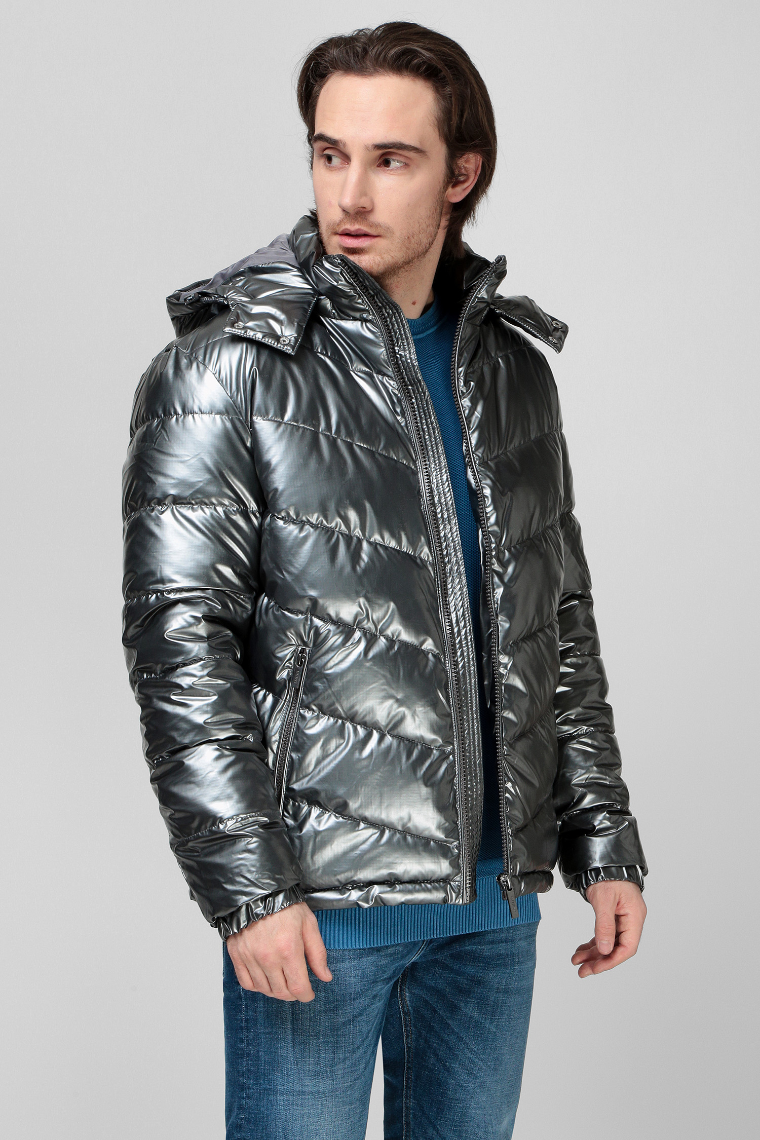 Мужская серая куртка Guess M1BL25.WEA20;SLV — Ultrashop