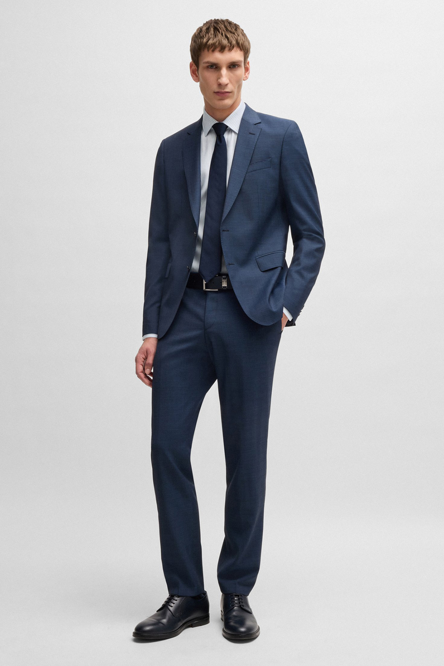 Чоловіча блакитна лляна сорочка у смужку BOSS 50539206;450