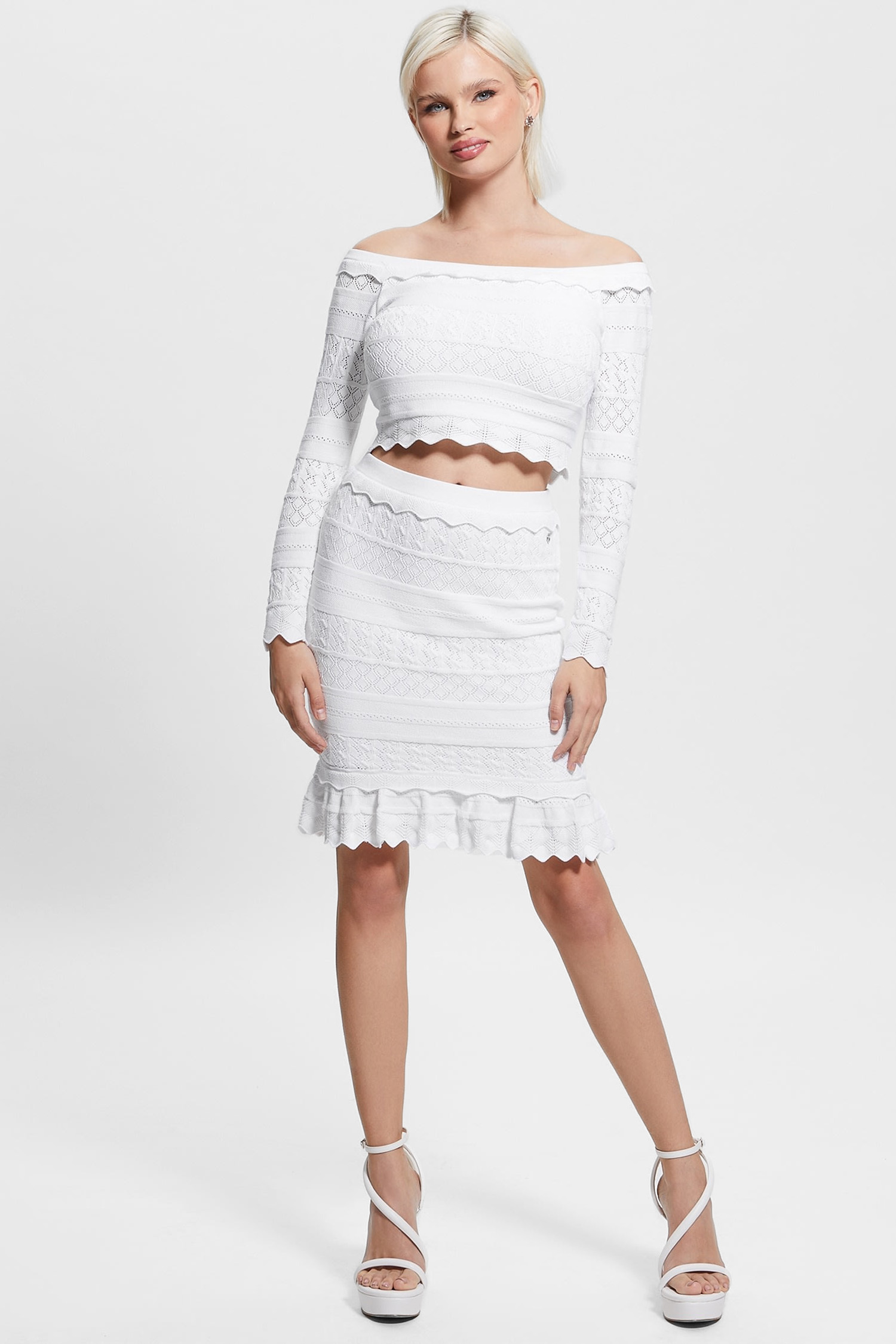 Женский белый топ с узором Guess W3GR11.Z36H2;G011