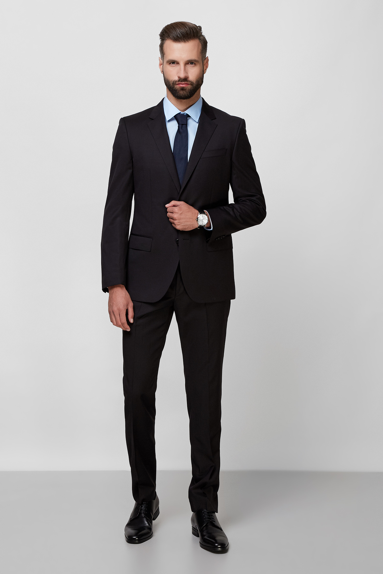 Мужской черный шерстяной костюм (пиджак, брюки) BOSS 50318498К;001