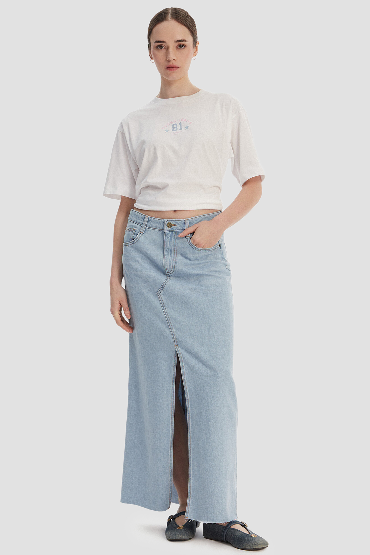 Жіноча блакитна джинсова спідниця Guess Jeans W6GD52.D7902;GNTT