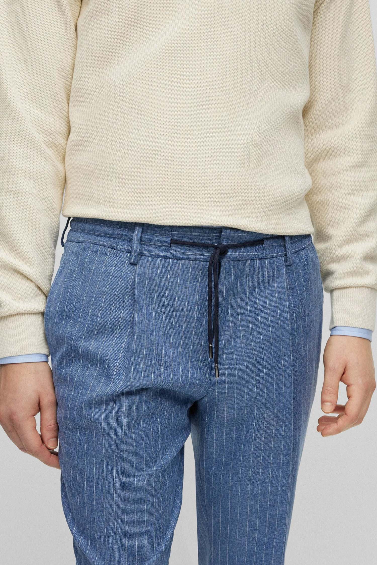 Мужские синие шерстяные брюки в полоску BOSS 50488873;433