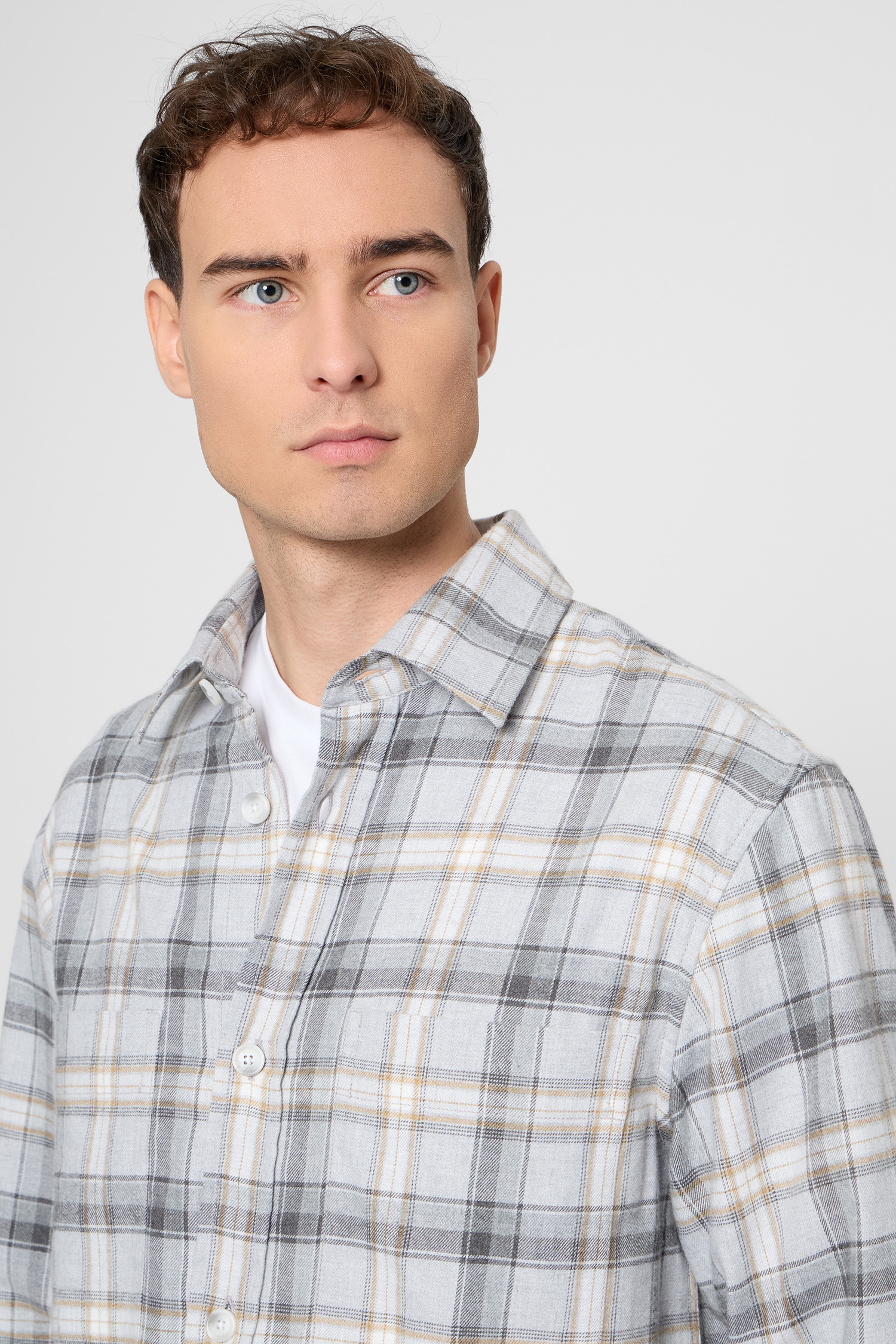 Мужская серая рубашка в клетку BOSS 50550646;030