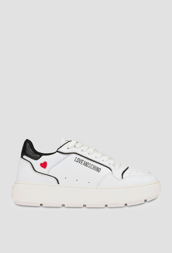 Женские белые кожаные сникерсы Moschino JA15144G1L.JC1;10A — Ultrashop
