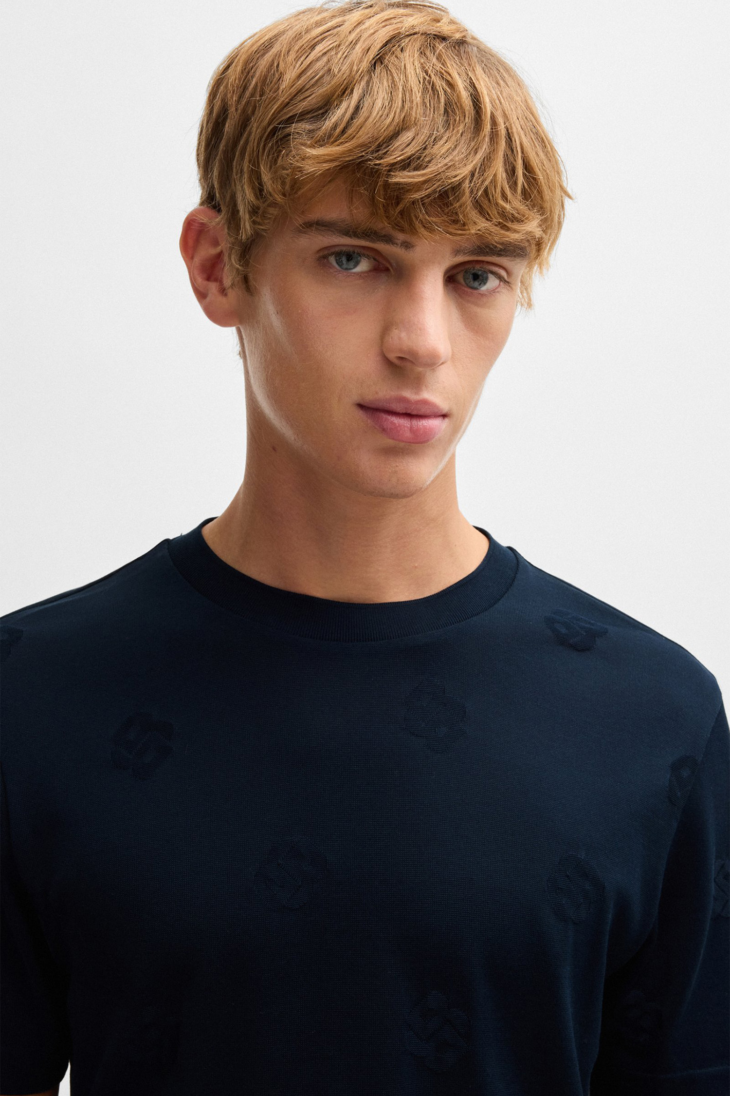 Мужская темно-синяя футболка с узором BOSS 50532753;404