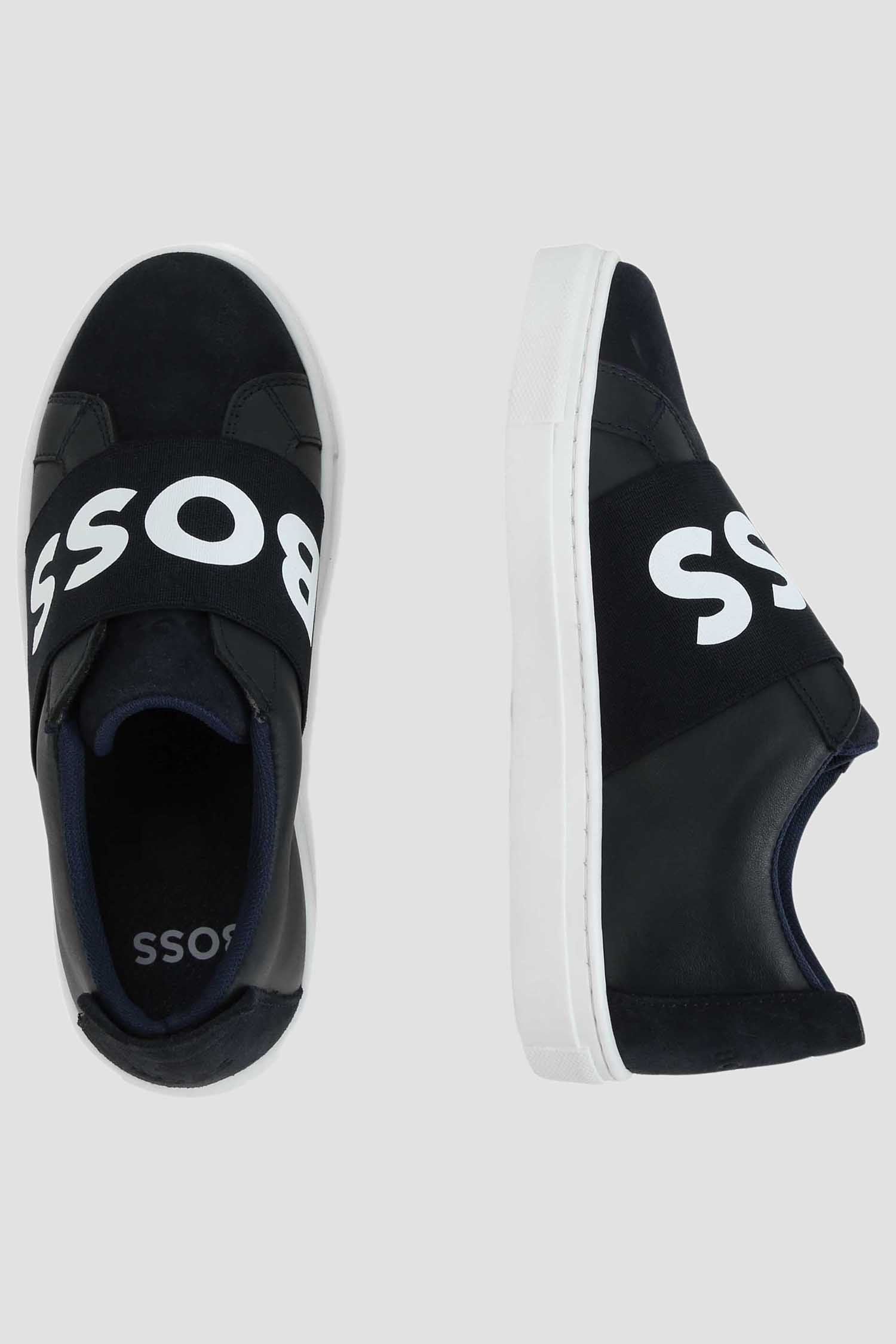 Детские темно-синие кожаные слипоны BOSS kids J29348;849