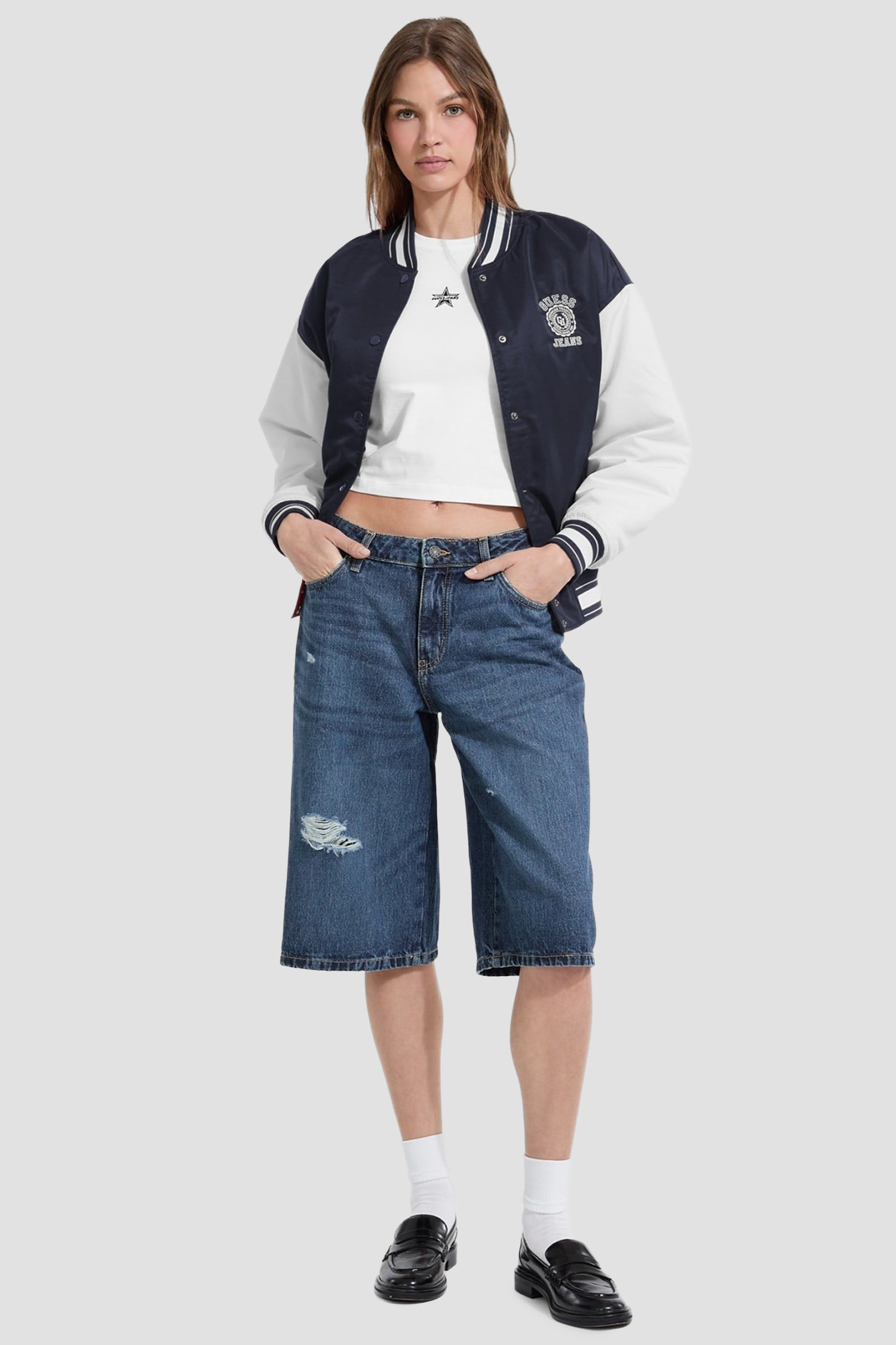 Женский темно-синий бомбер Guess Jeans W5YL15.WHAA2;A71W