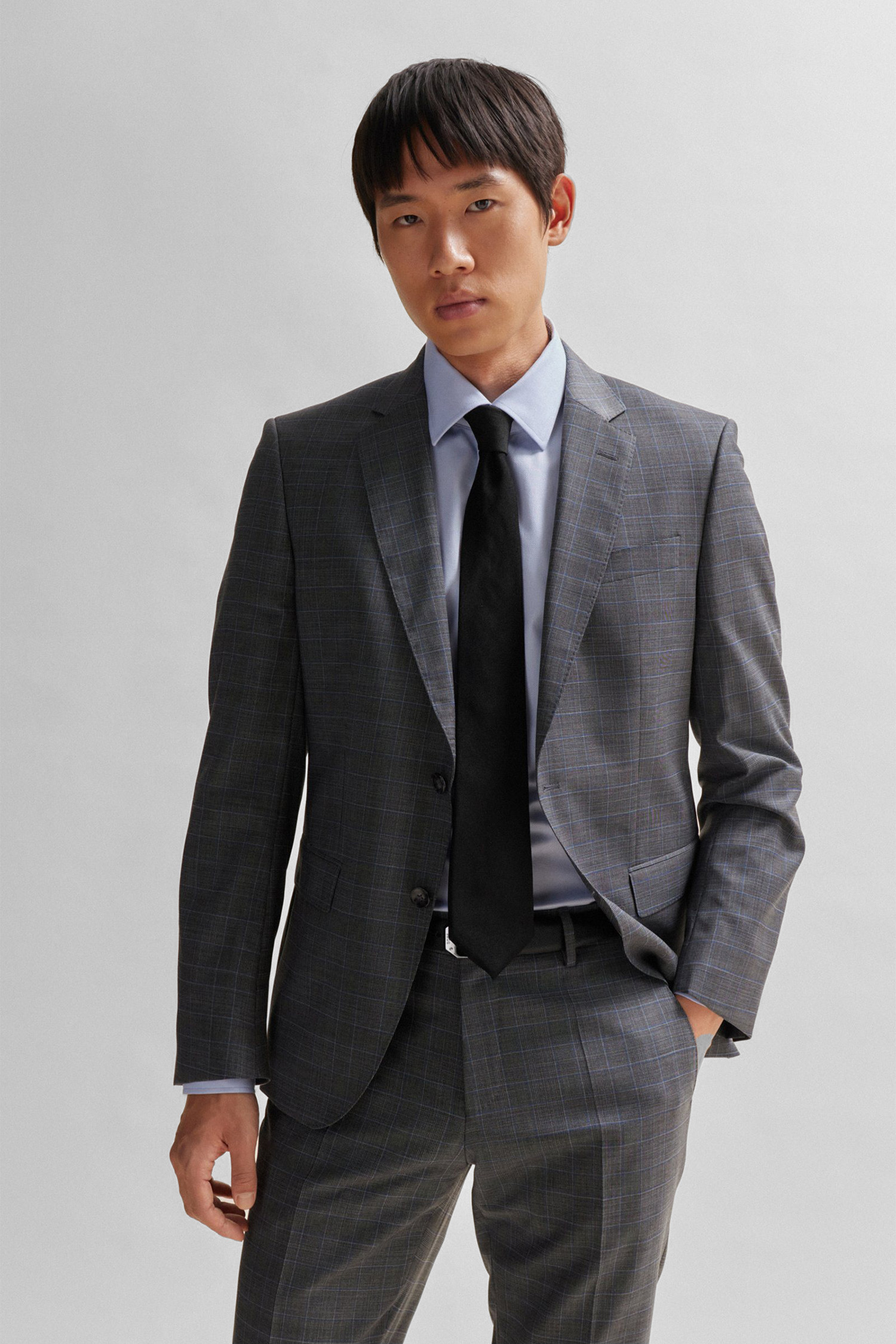 Мужской серый шерстяной костюм в клетку (пиджак, брюки) BOSS 50509479;041