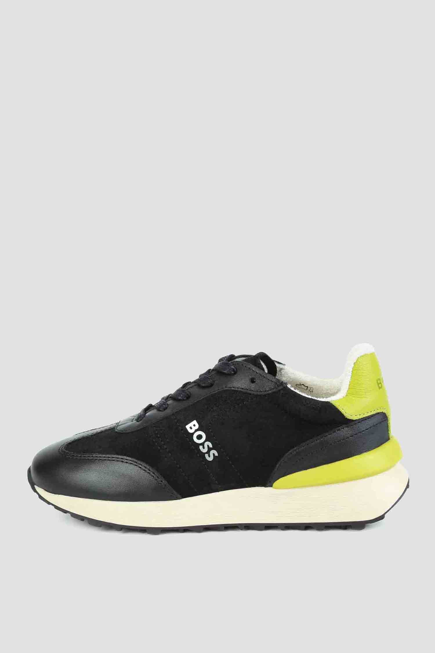 Дитячі чорні шкіряні кросівки BOSS kids J29352;09B