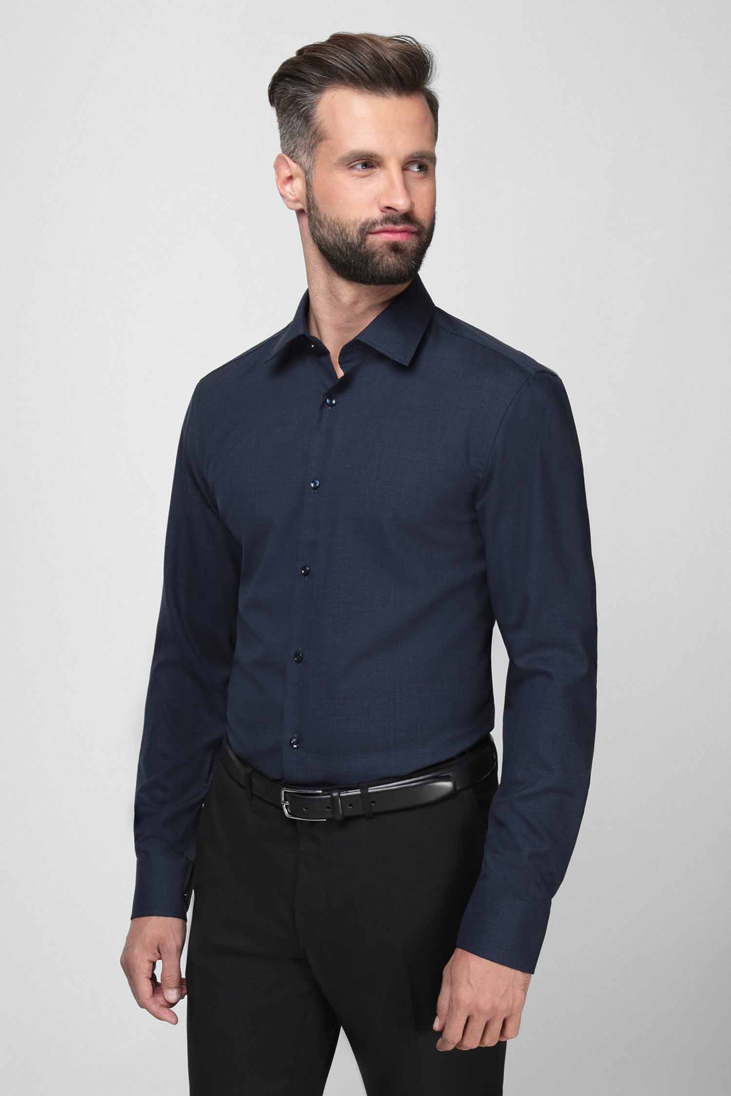 Мужская темно-синяя шерстяная рубашка BOSS 50460117;404