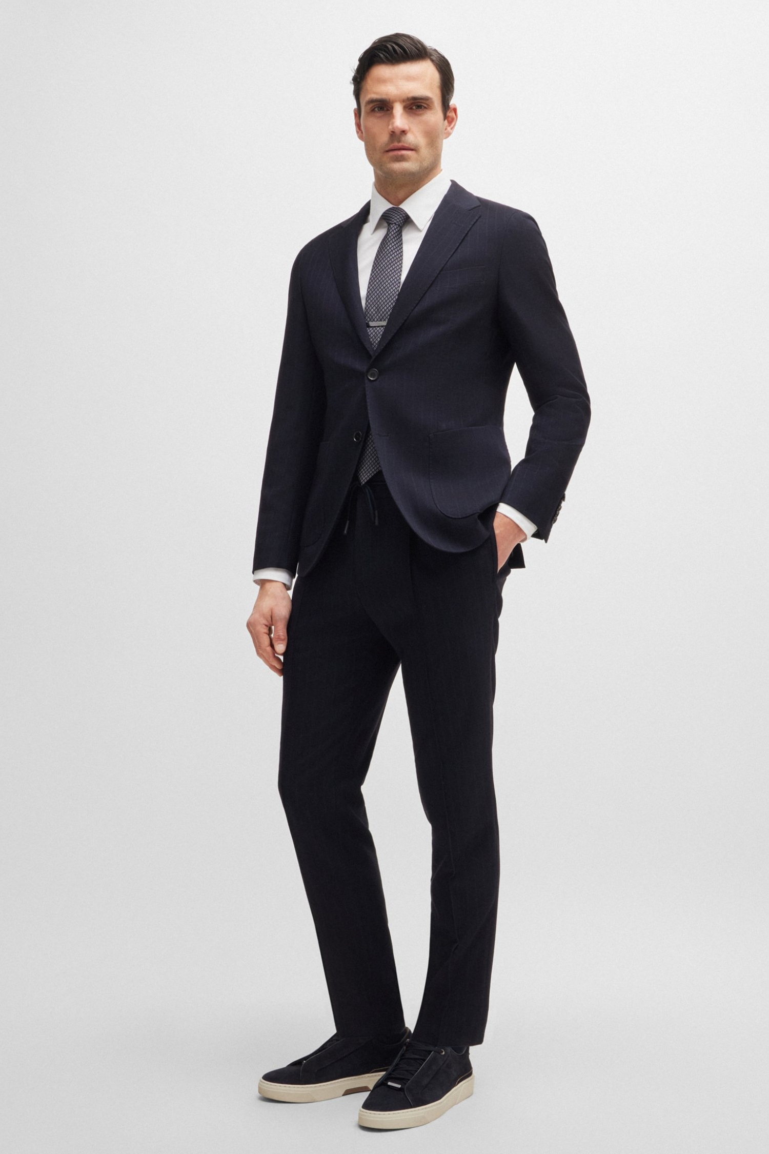 Мужской темно-синий шерстяной блейзер BOSS 50520326;404