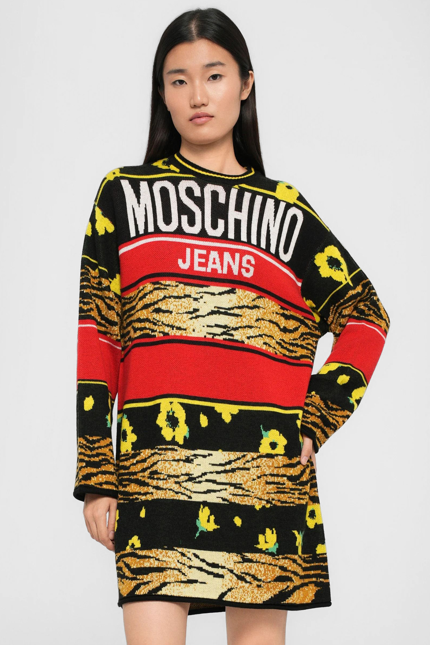 Женское шерстяное платье в полоску Moschino A0495.8212;3555