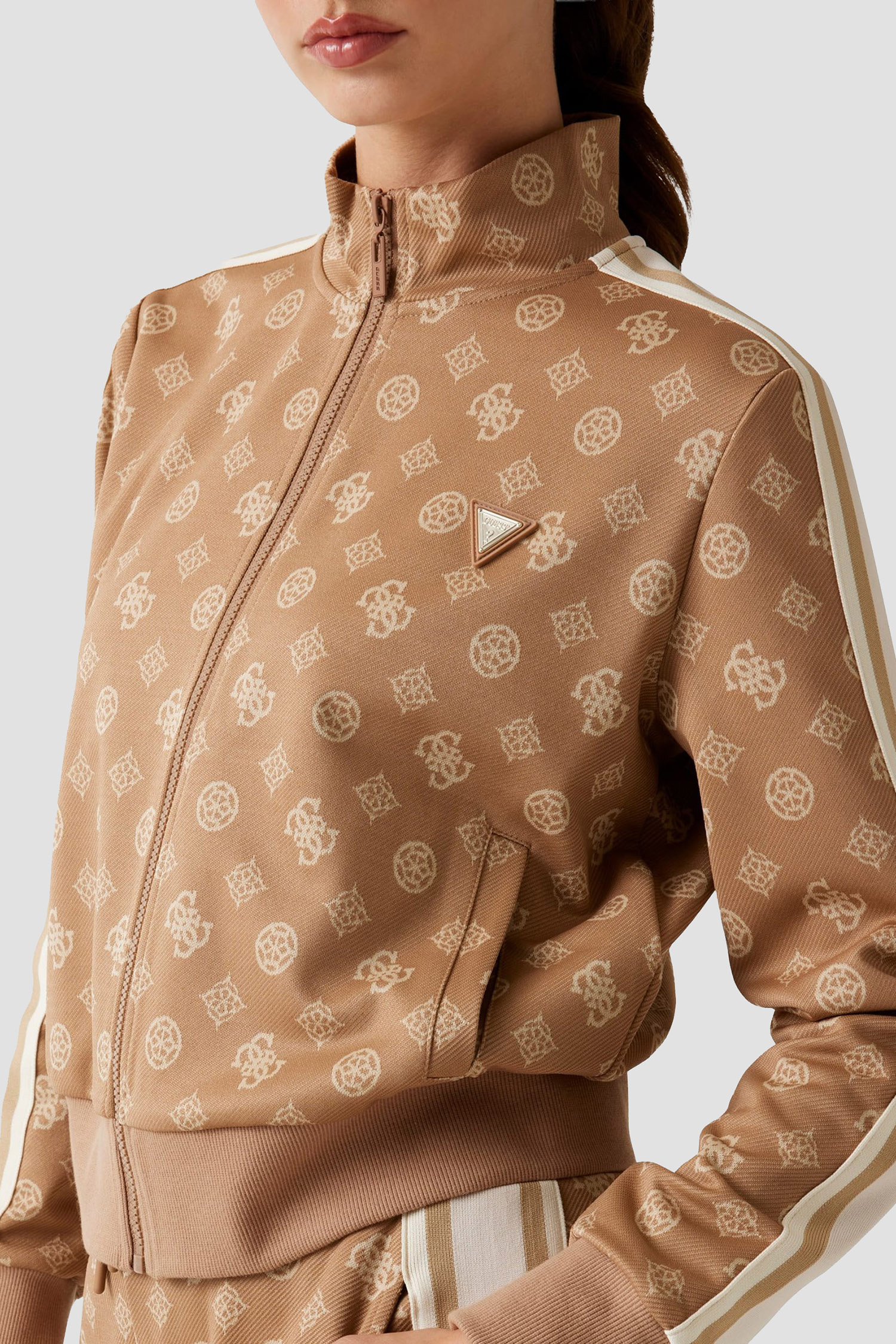 Жіноча бежева спортивна кофта з візерунком Guess V5YQ07.K0282;FNDS