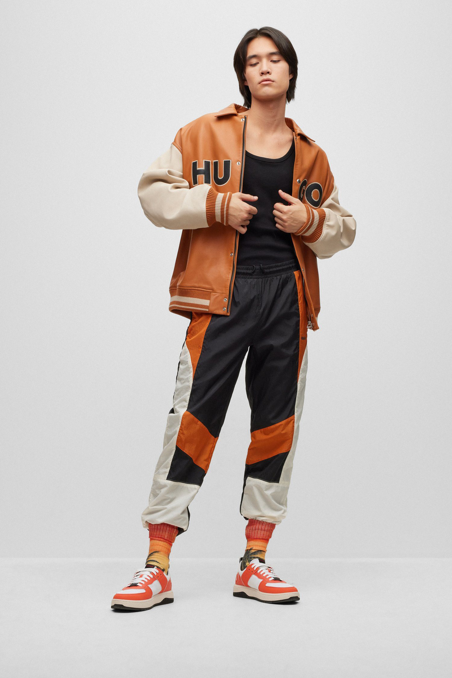 Чоловіча руда шкіряна куртка HUGO 50487280;810