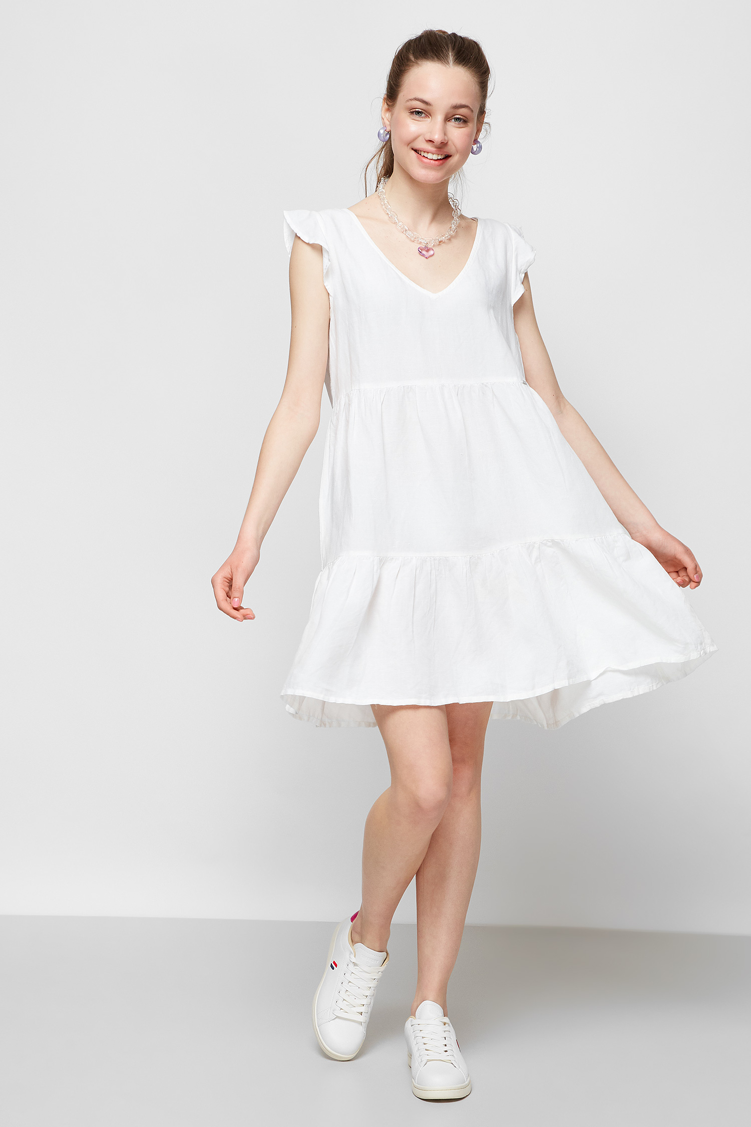 Белое льняное платье для девушек SuperDry W8010108A;FU4
