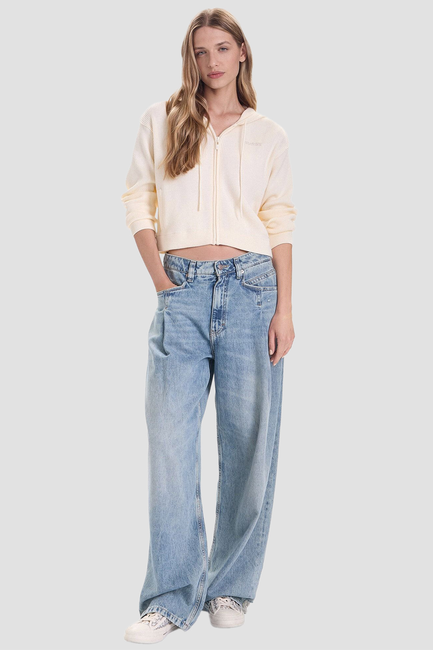 Жіноча біла кофта на блискавці Guess V5BR05.Z3JD2;G047