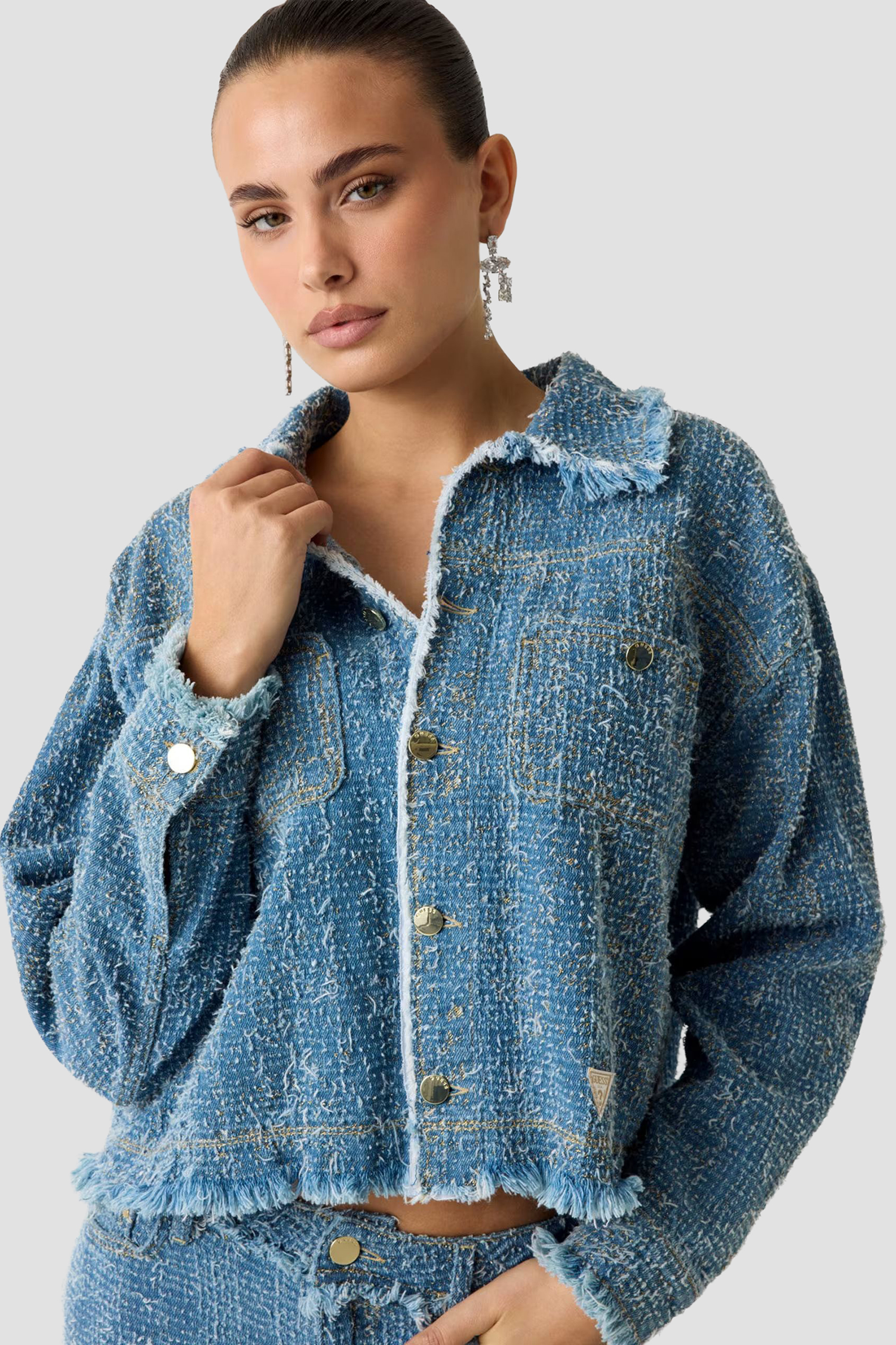 Жіноча блакитна твідова сорочка Guess W6RN67.D6871;TKTW